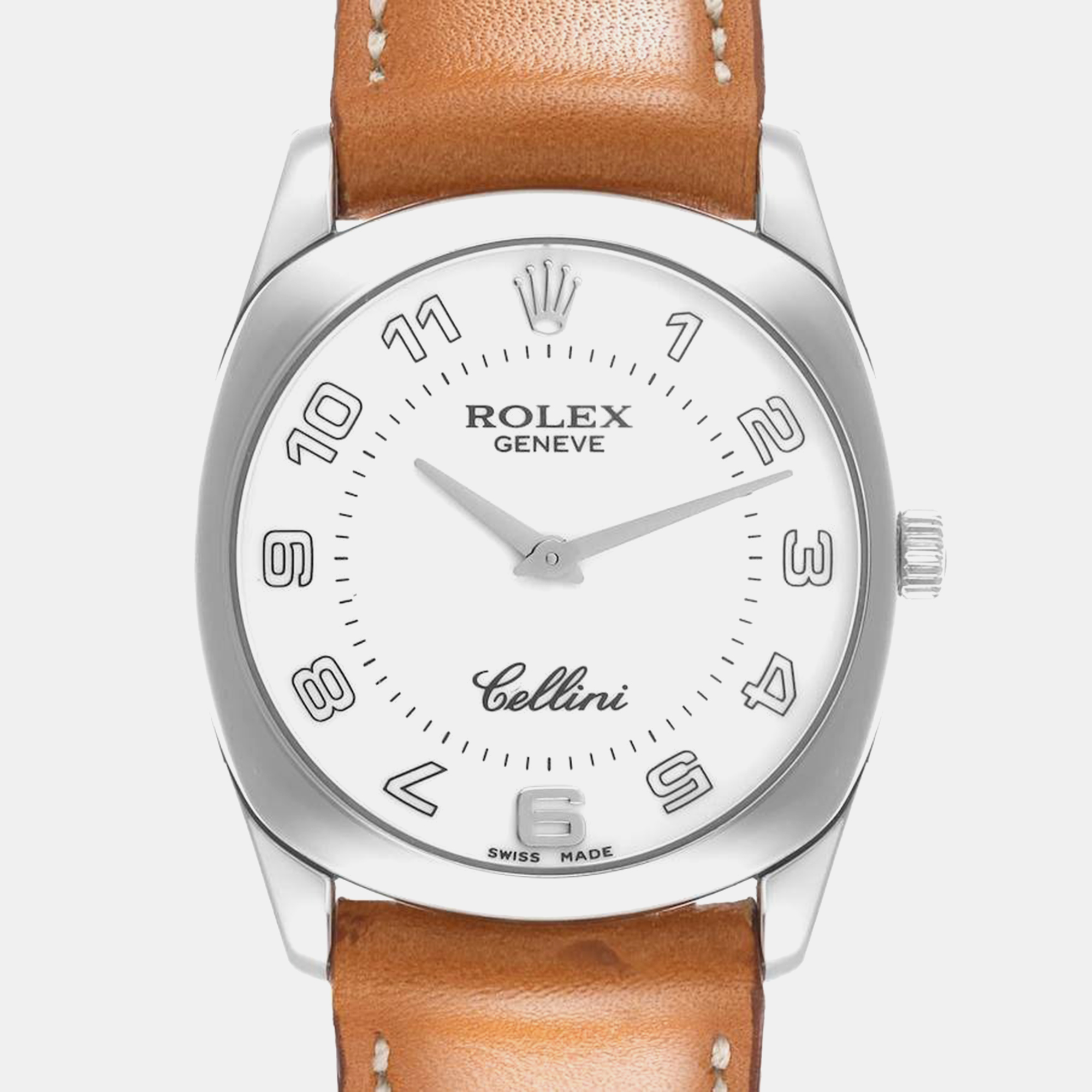 Rolex Cellini Danaos White Gold Brown Strap Men's Watch 4233 34 Mm