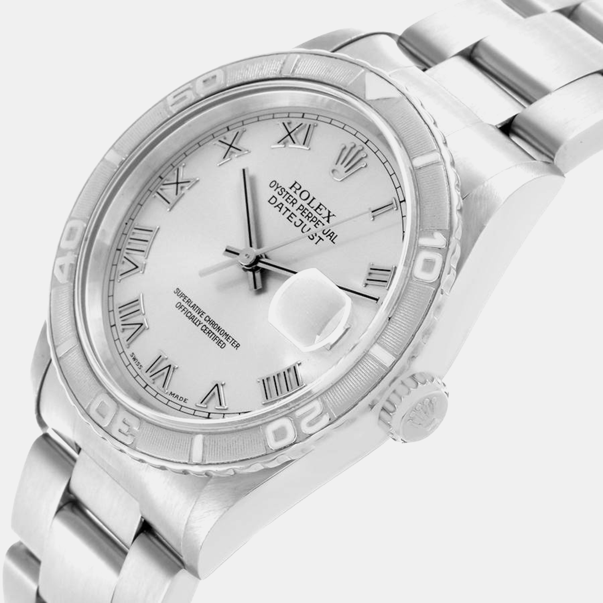 Rolex Datejust Turnograph Steel White Gold Silver Dial Men's Watch 16264 36 Mm