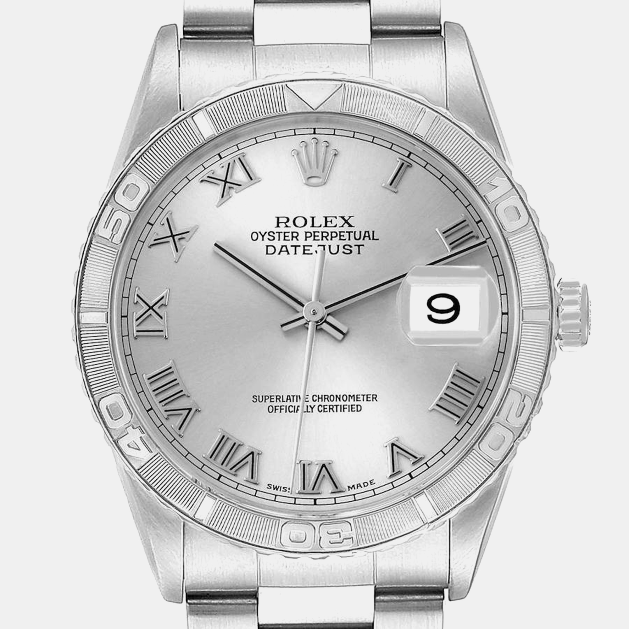 Rolex Datejust Turnograph Steel White Gold Silver Dial Men's Watch 16264 36 Mm