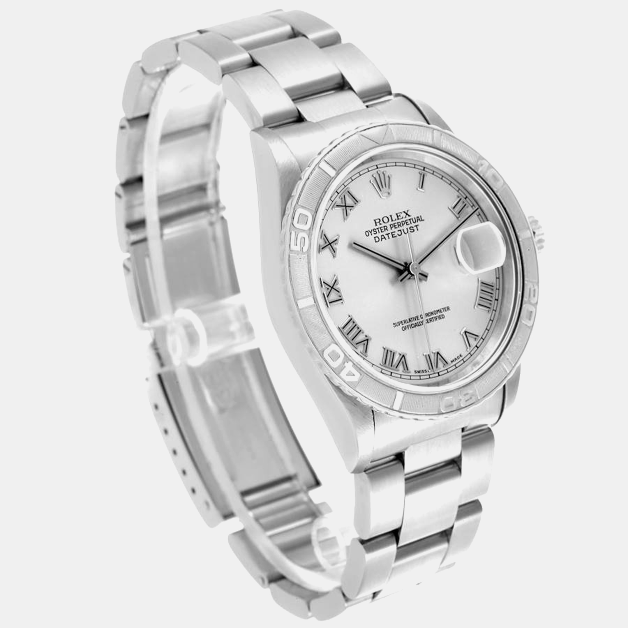 Rolex Datejust Turnograph Steel White Gold Silver Dial Men's Watch 16264 36 Mm