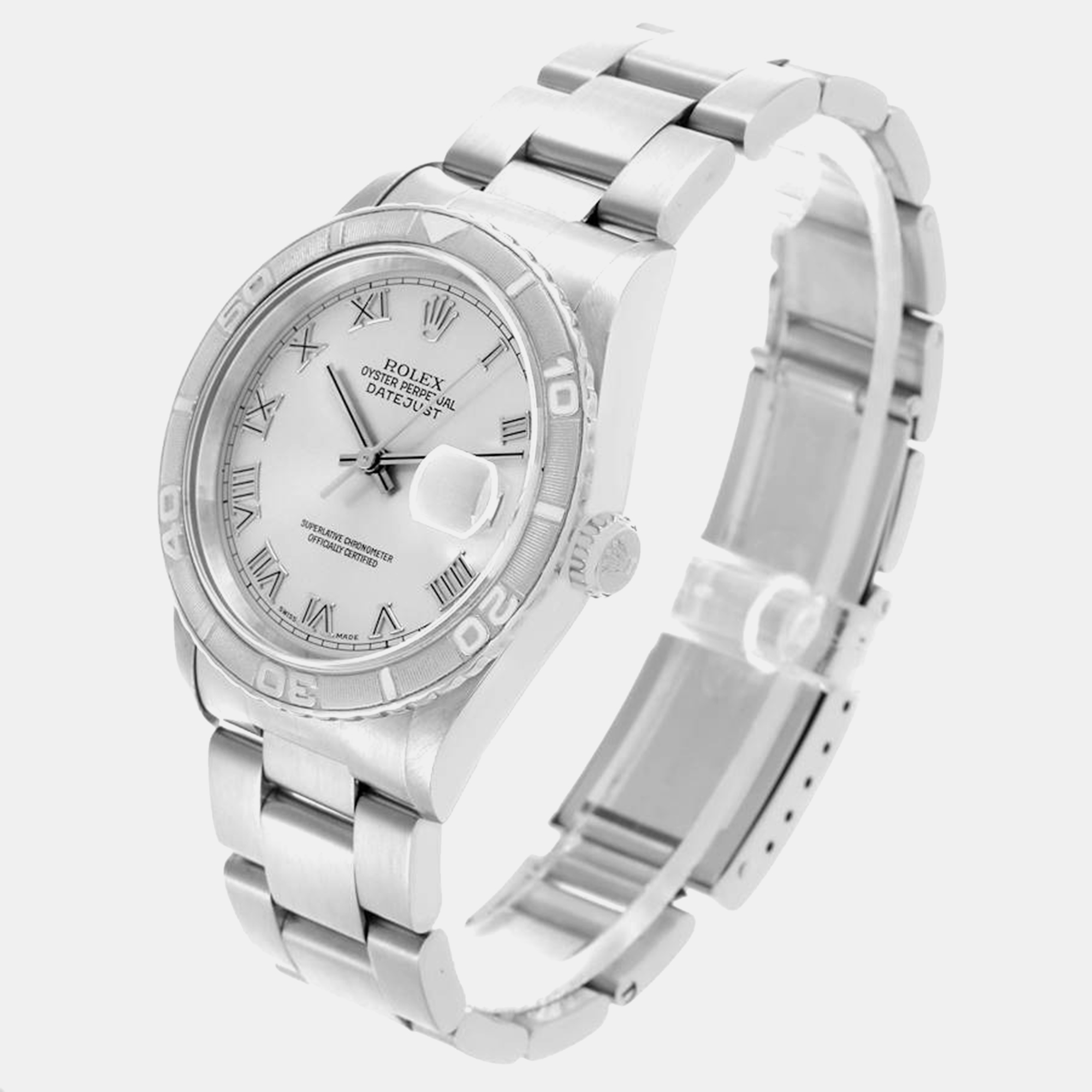 Rolex Datejust Turnograph Steel White Gold Silver Dial Men's Watch 16264 36 Mm