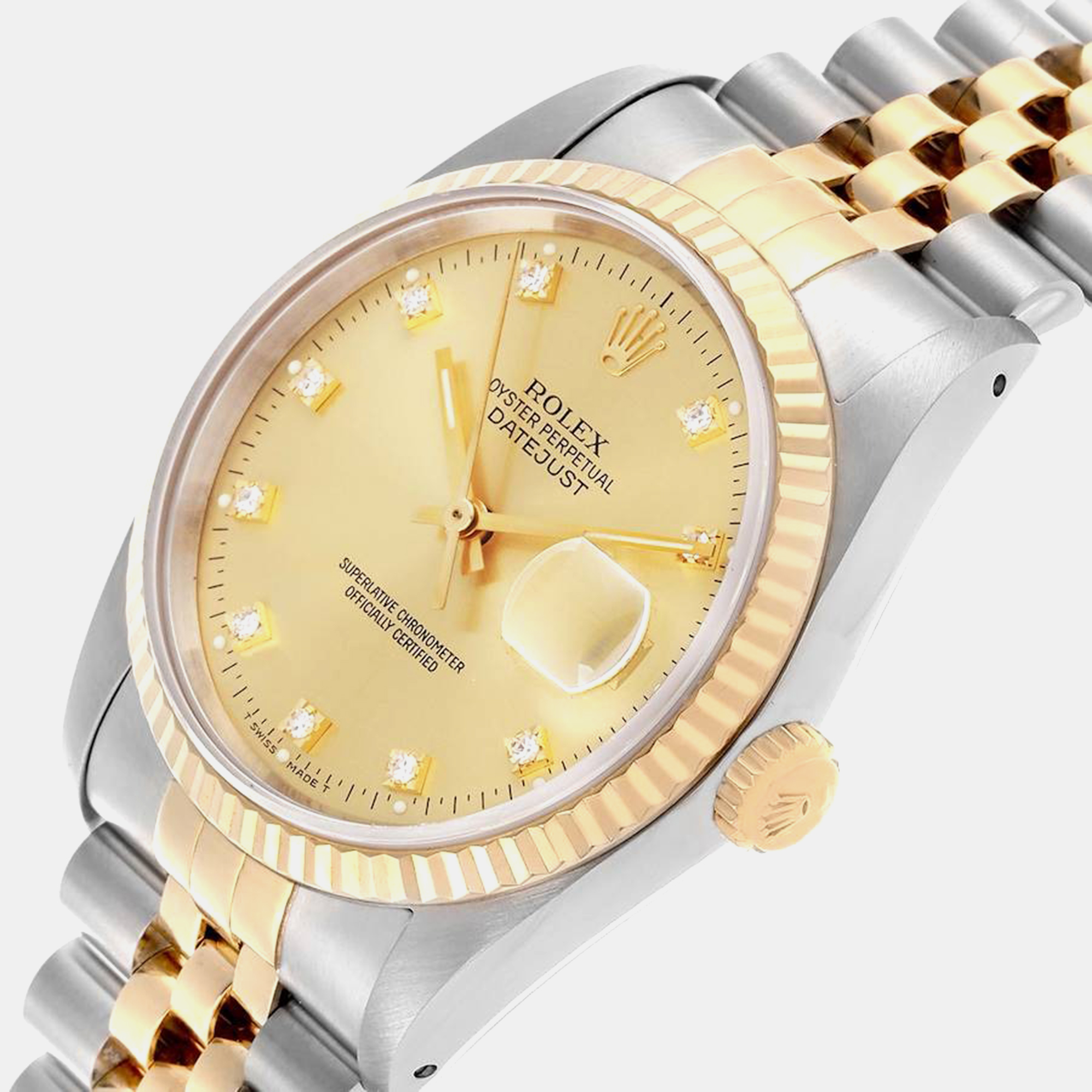 Rolex Datejust Steel Yellow Gold Diamond Dial Men's Watch 16233 36 Mm