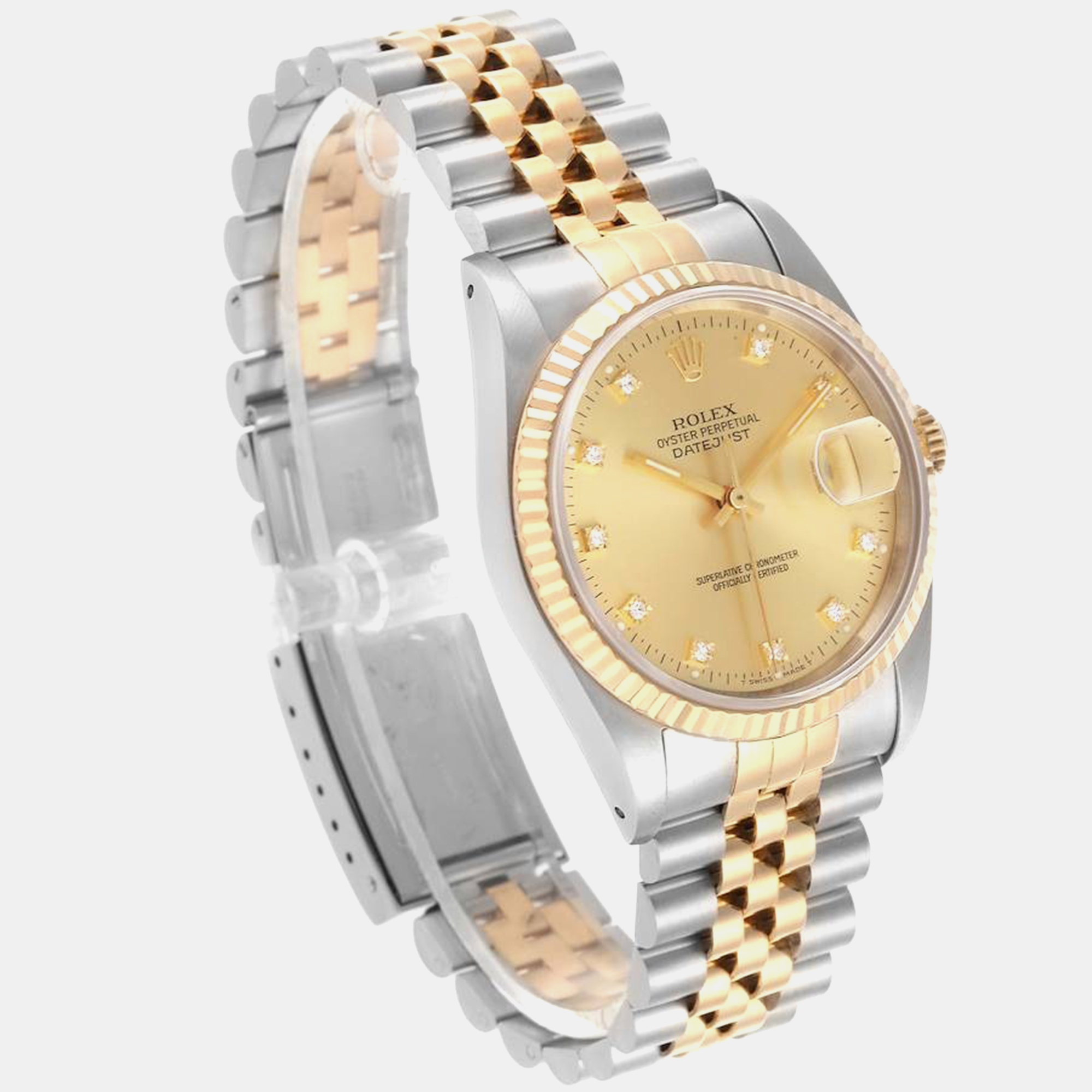 Rolex Datejust Steel Yellow Gold Diamond Dial Men's Watch 16233 36 Mm