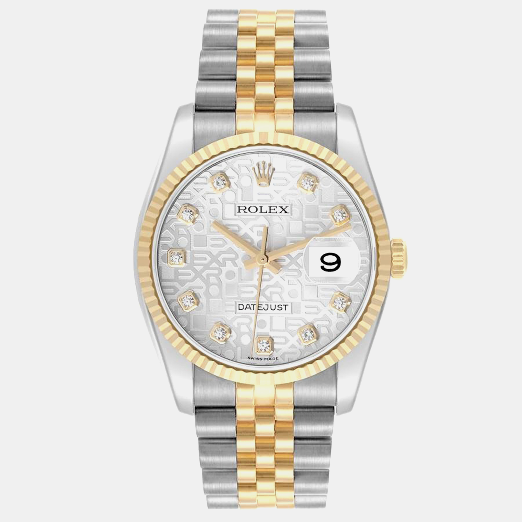 Rolex Datejust Steel Yellow Gold Diamond Dial Men's Watch 116233 36 Mm