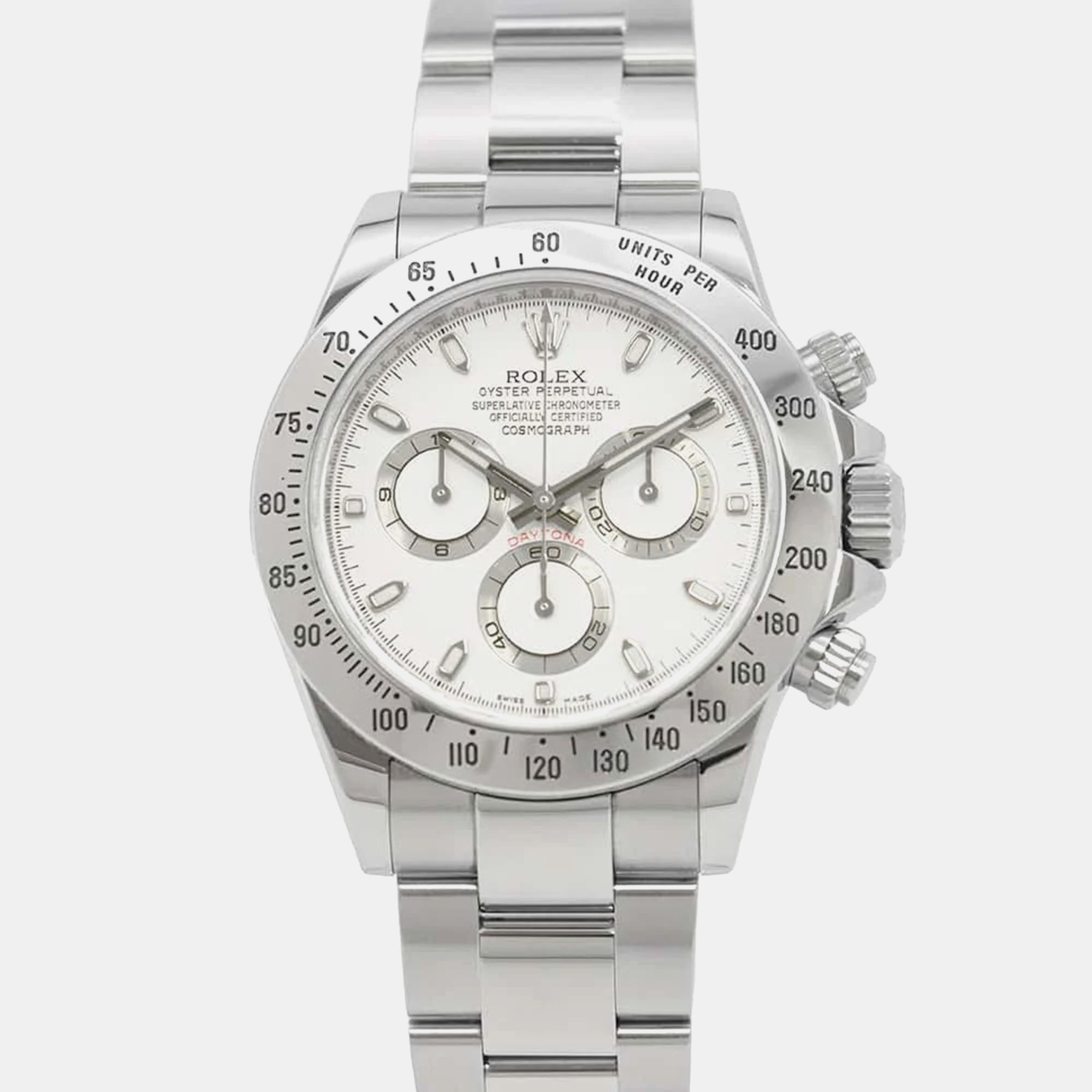 Rolex White Stainless Steel Daytona 116520 Automatic Men's Wristwatch 40 Mm