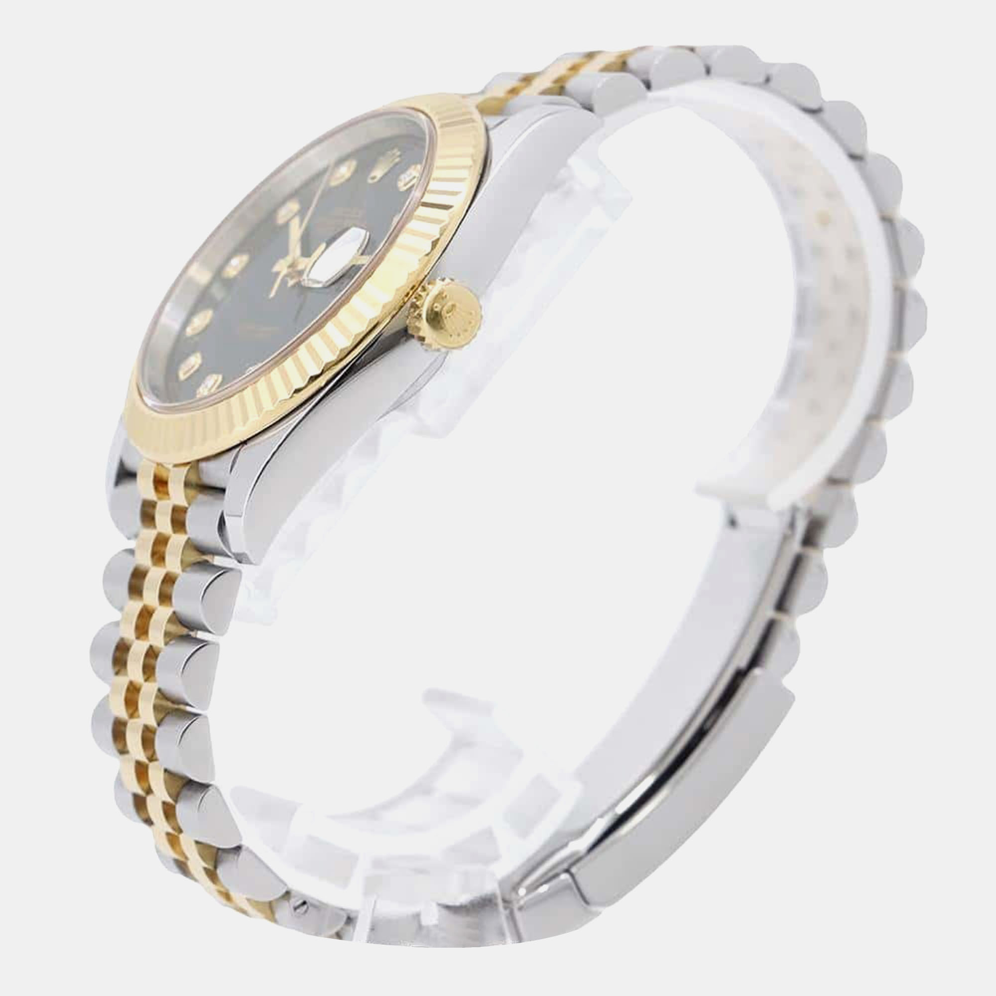 Rolex Black Diamond 18k Yellow Gold Stainless Steel Datejust 126333 Automatic Men's Wristwatch 41 Mm