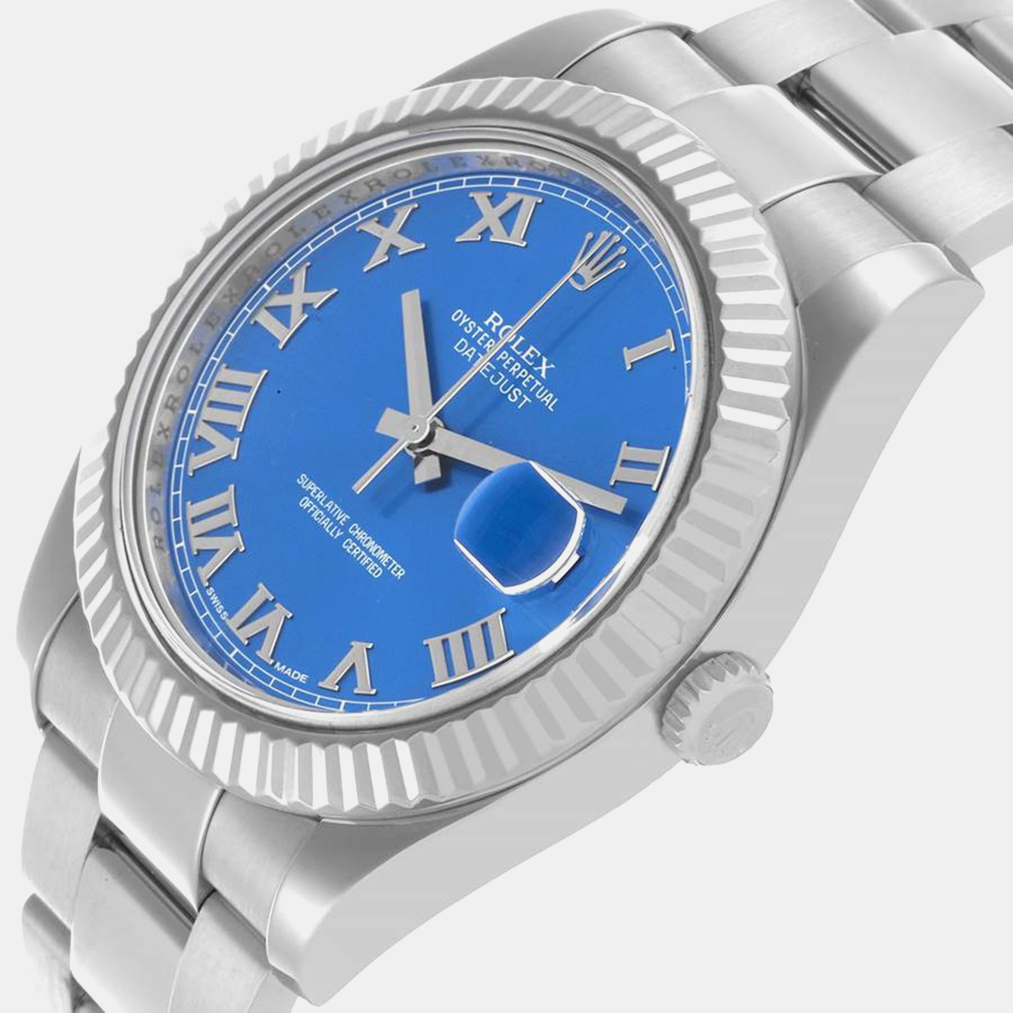 Rolex Datejust II 41 Steel White Gold Blue Roman Dial Mens Watch 116334