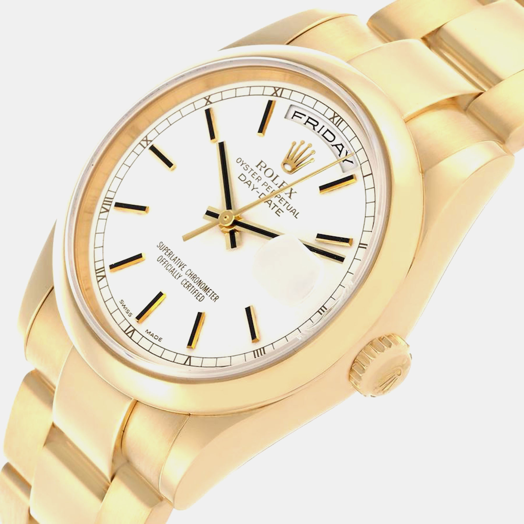 Rolex President Yellow Gold White Dial Men's Watch 36.0 Mm