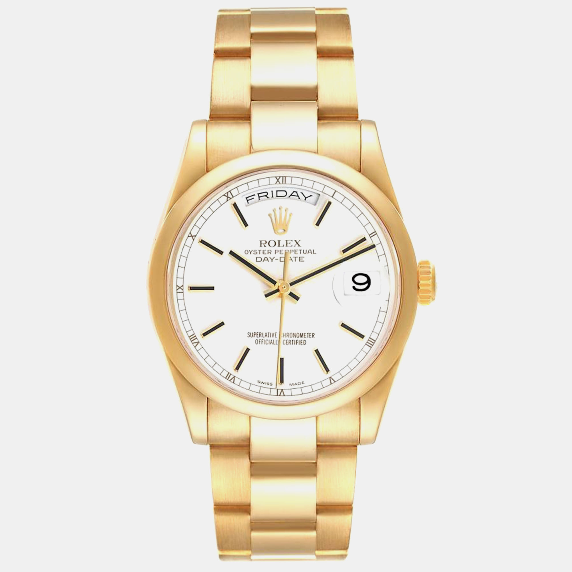 Rolex President Yellow Gold White Dial Men's Watch 36.0 Mm