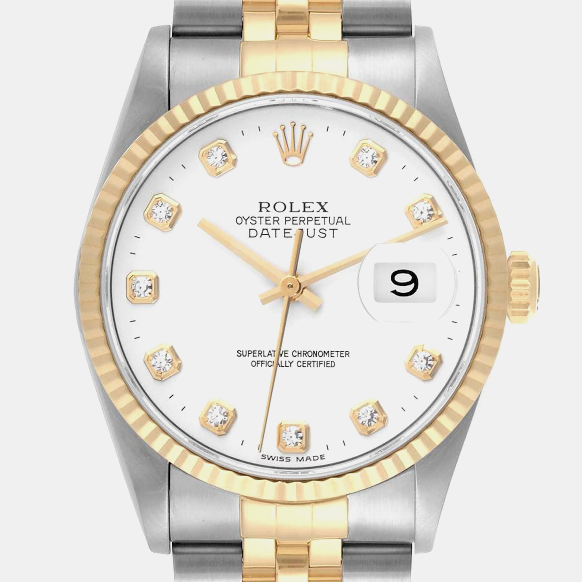 Rolex Datejust Steel Yellow Gold White Diamond Dial Men's Watch 36.0 Mm