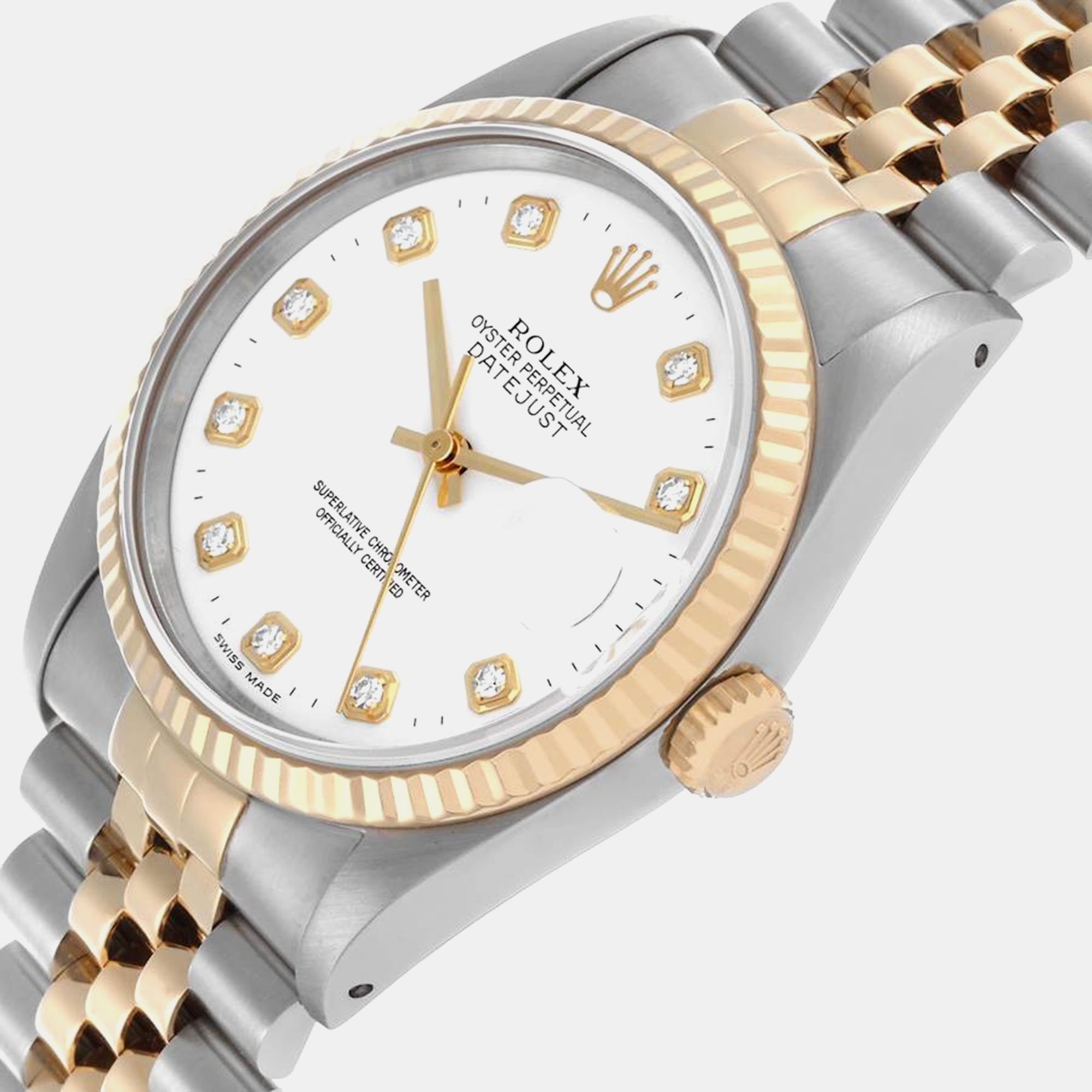 Rolex Datejust Steel Yellow Gold White Diamond Dial Men's Watch 36.0 Mm