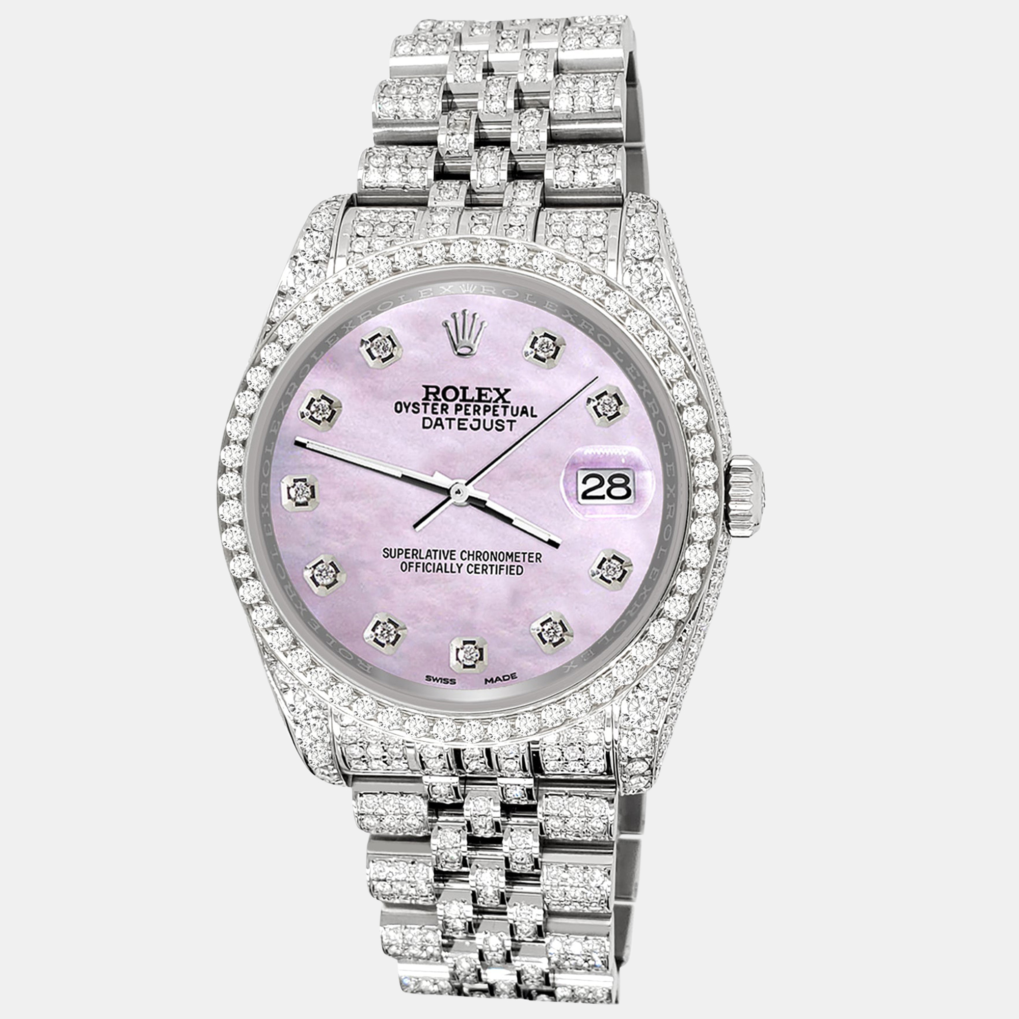 Rolex Custom Pink 10.2ct Diamonds Stainless Steel Datejust 116200 Automatic Men's Wristwatch
Rolex Custom Pink 10.2ct Diamonds Stainless Steel Datejust 116200 Automatic Men's Wristwatch