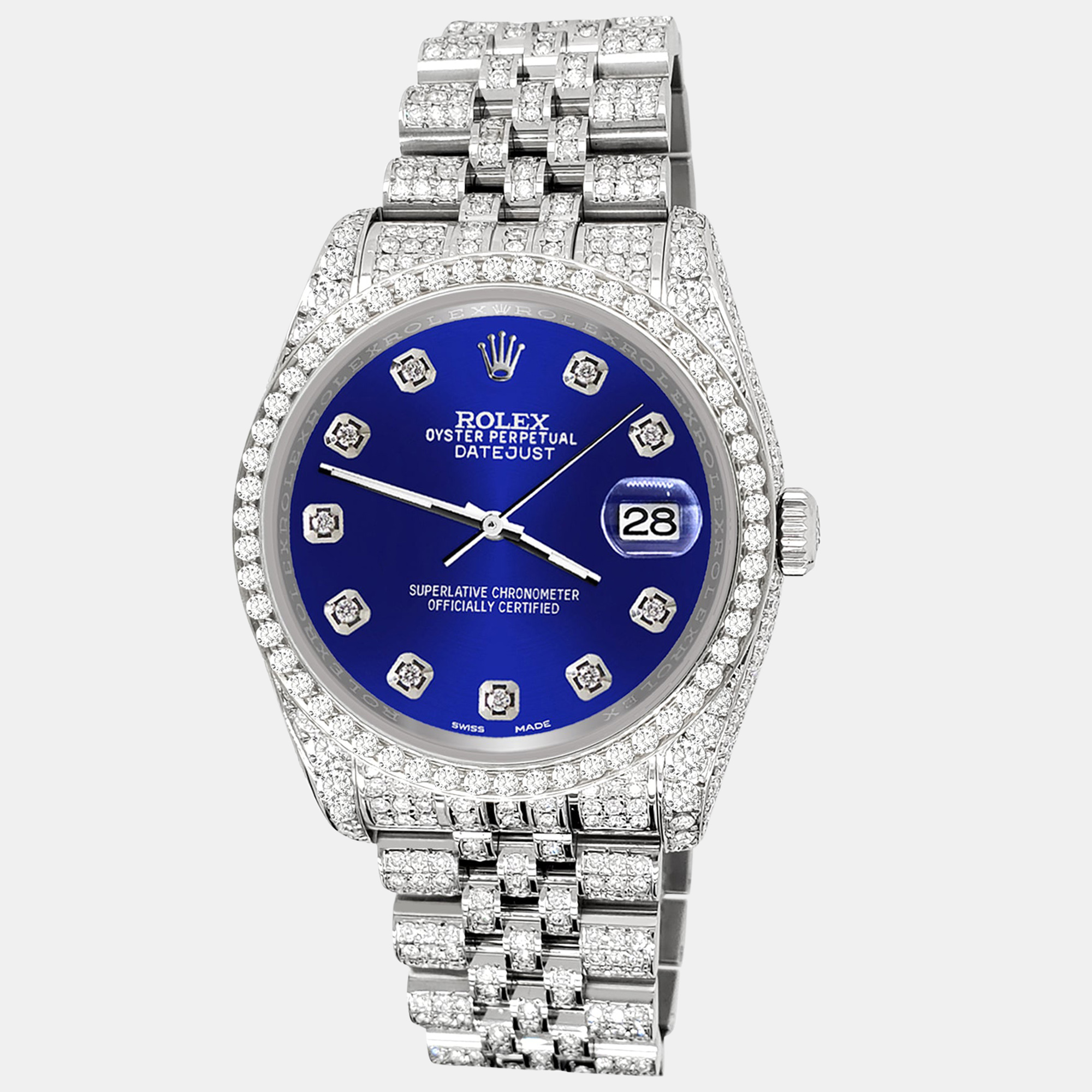 Rolex Custom Navy Blue 10.2ct Diamonds Stainless Steel Datejust 116200 Automatic Men's Wristwatch
Rolex Custom Navy Blue 10.2ct Diamonds Stainless Steel Datejust 116200 Automatic Men's Wristwatch