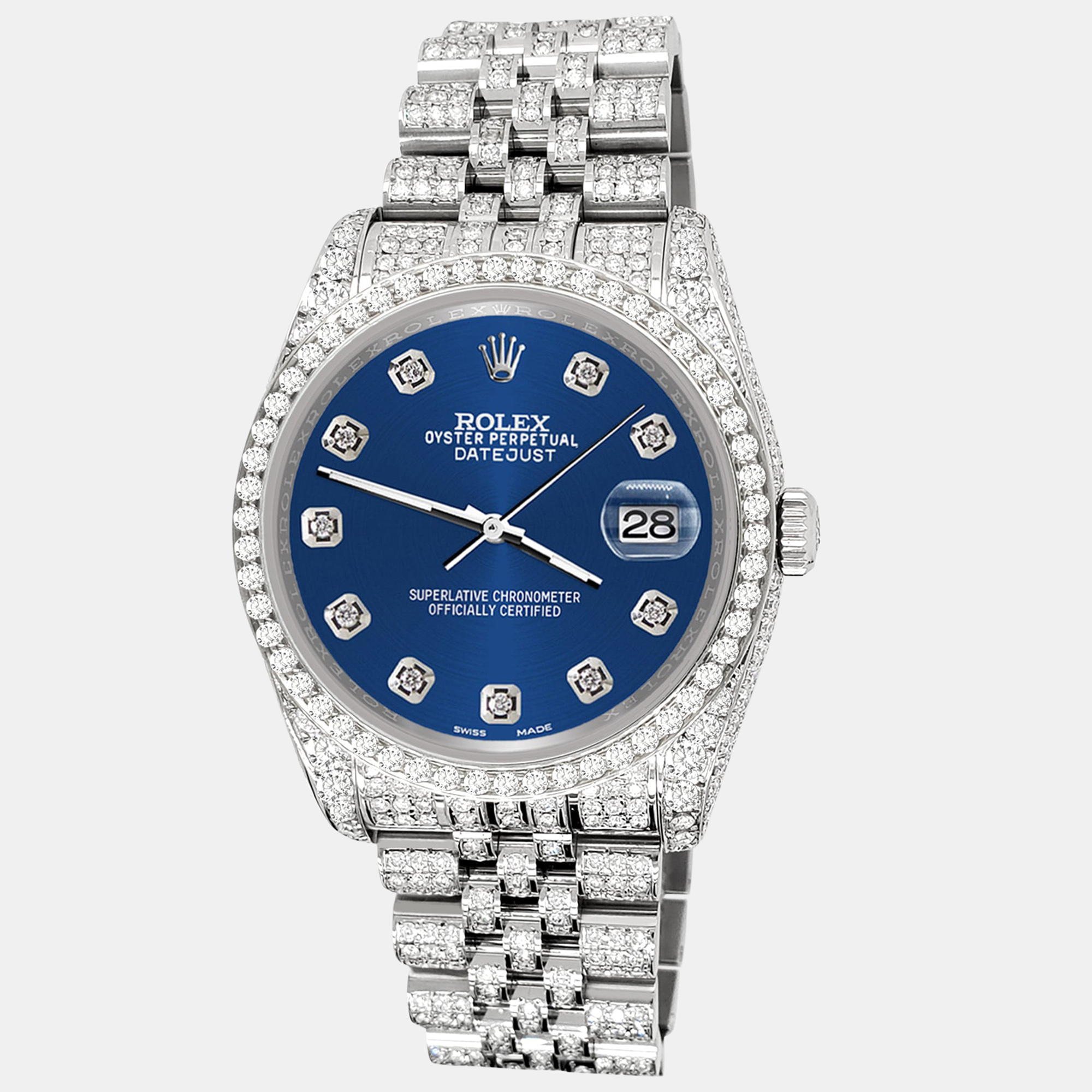 Rolex Custom Cobalt Blue 10.2ct Diamonds Stainless Steel Datejust 116200 Automatic Men's Wristwatch
Rolex Custom Cobalt Blue 10.2ct Diamonds Stainless Steel Datejust 116200 Automatic Men's Wristwatch