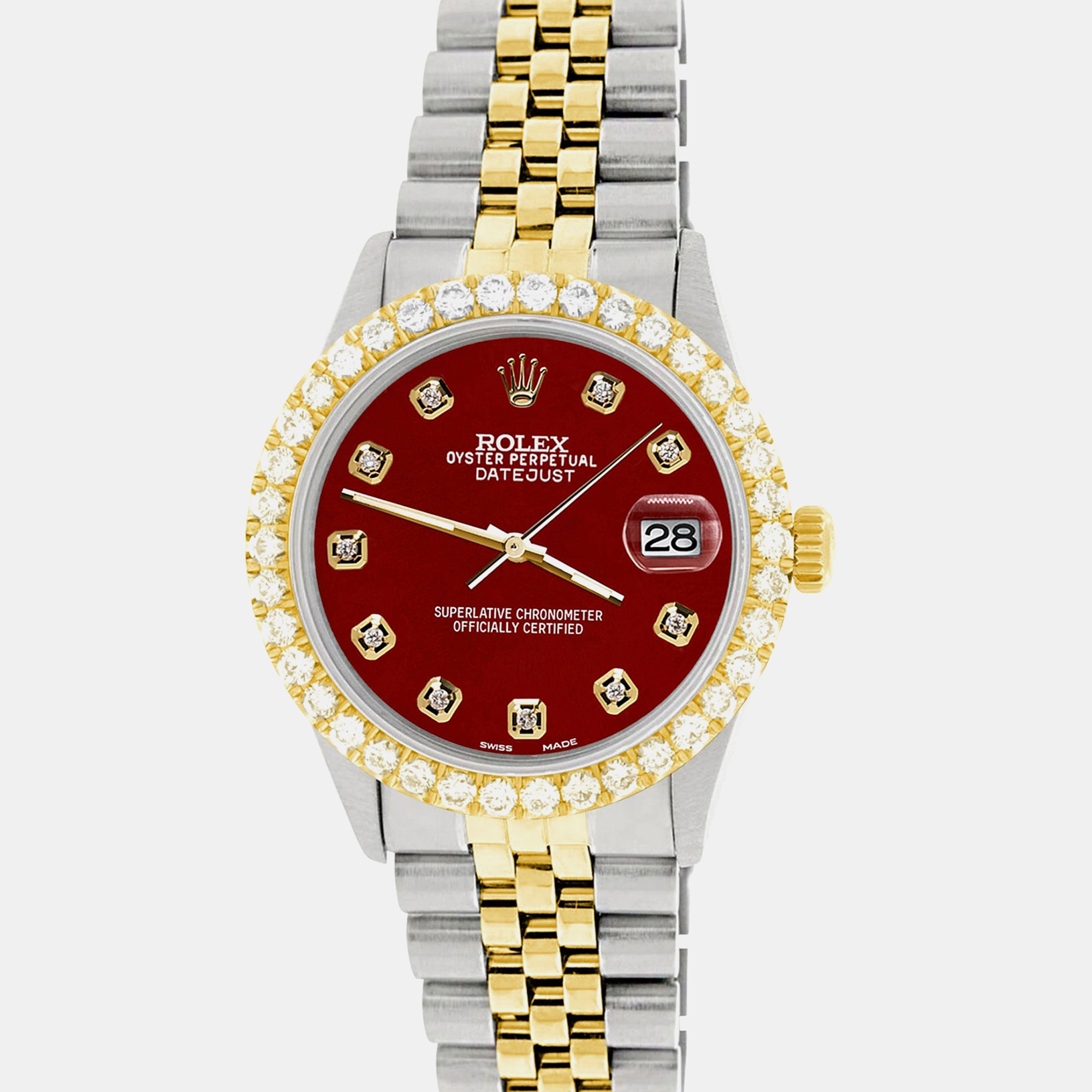 Rolex Custom Imperial Red 3.05CT Diamond 18K Yellow Gold Stainless Steel Datejust Automatic Men's Wristwatch
Rolex Custom Imperial Red 3.05CT Diamond 18K Yellow Gold Stainless Steel Datejust Automatic Men's Wristwatch