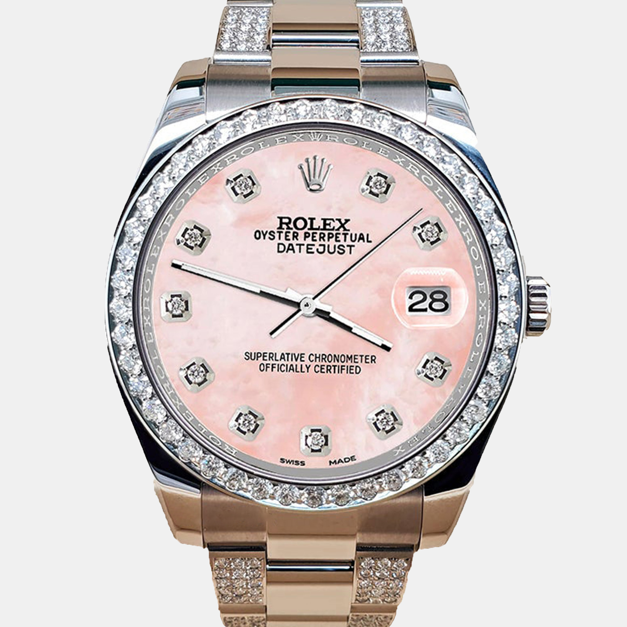 Rolex Custom Royal Pink MOP 5ct Diamond Stainless Steel Datejust II 116300 Automatic Men's Wristwatch 41 mm
Rolex Custom Royal Pink MOP 5ct Diamond Stainless Steel Datejust II 116300 Automatic Men's Wristwatch 41 mm
