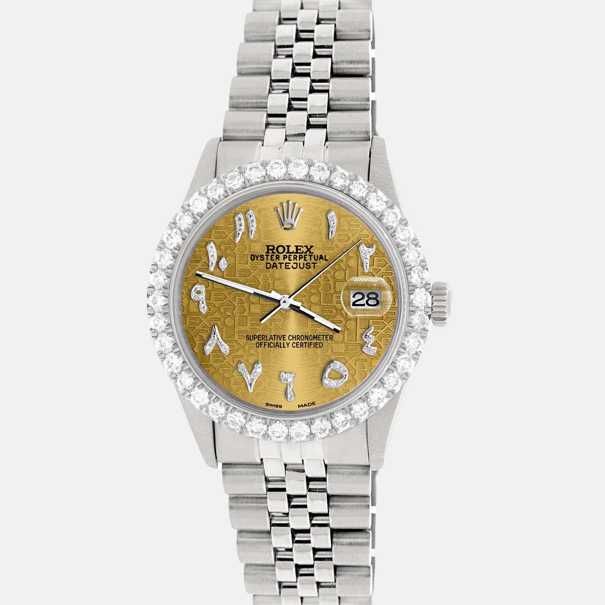 Rolex Custom Champagne 3.35CT Diamond Stainless Steel Datejust Automatic Men's Wristwatch, Gold
Rolex Custom Champagne 3.35CT Diamond Stainless Steel Datejust Automatic Men's Wristwatch, Gold