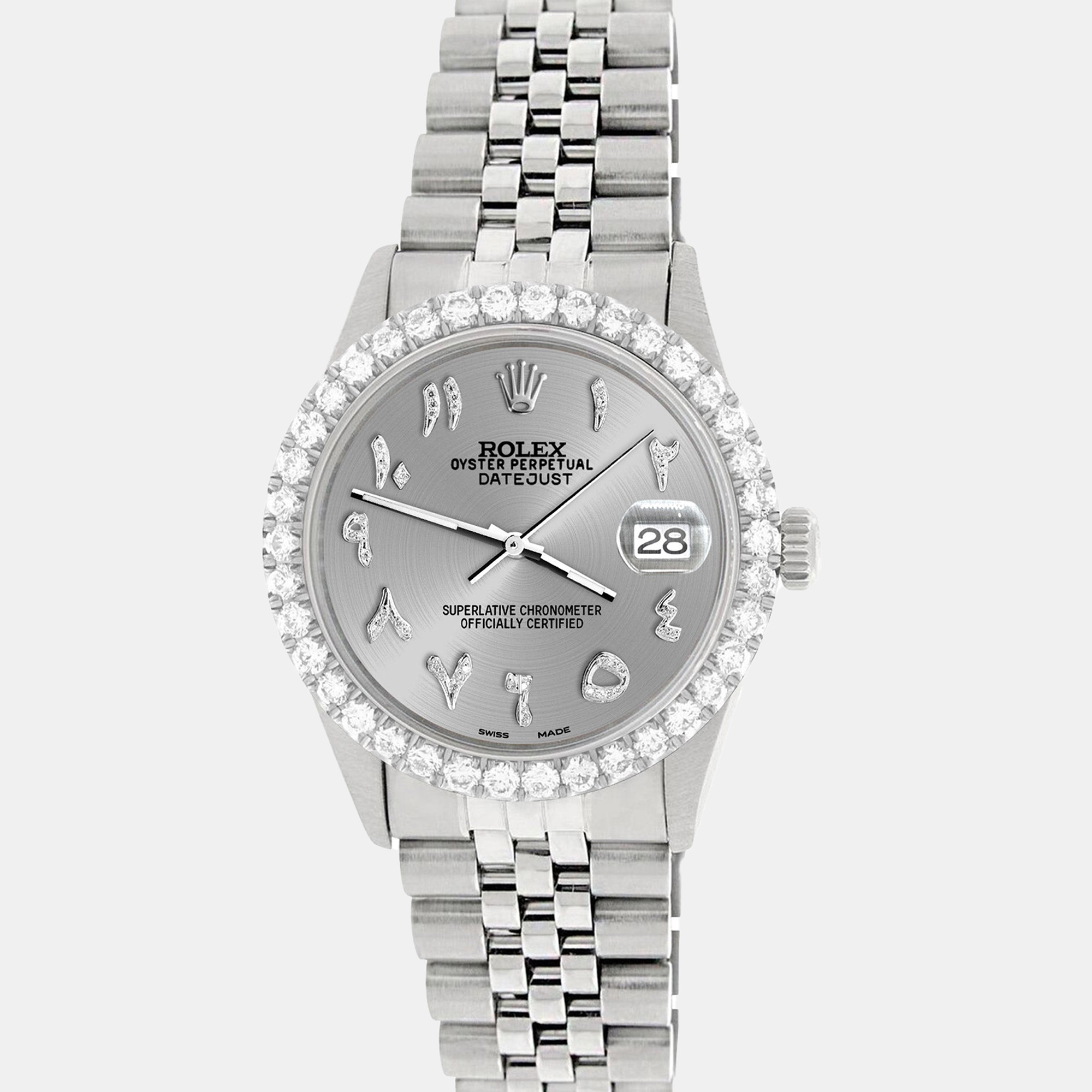 Rolex Custom Silver 3.35CT Diamond Stainless Steel Datejust Automatic Men's Wristwatch
Rolex Custom Silver 3.35CT Diamond Stainless Steel Datejust Automatic Men's Wristwatch