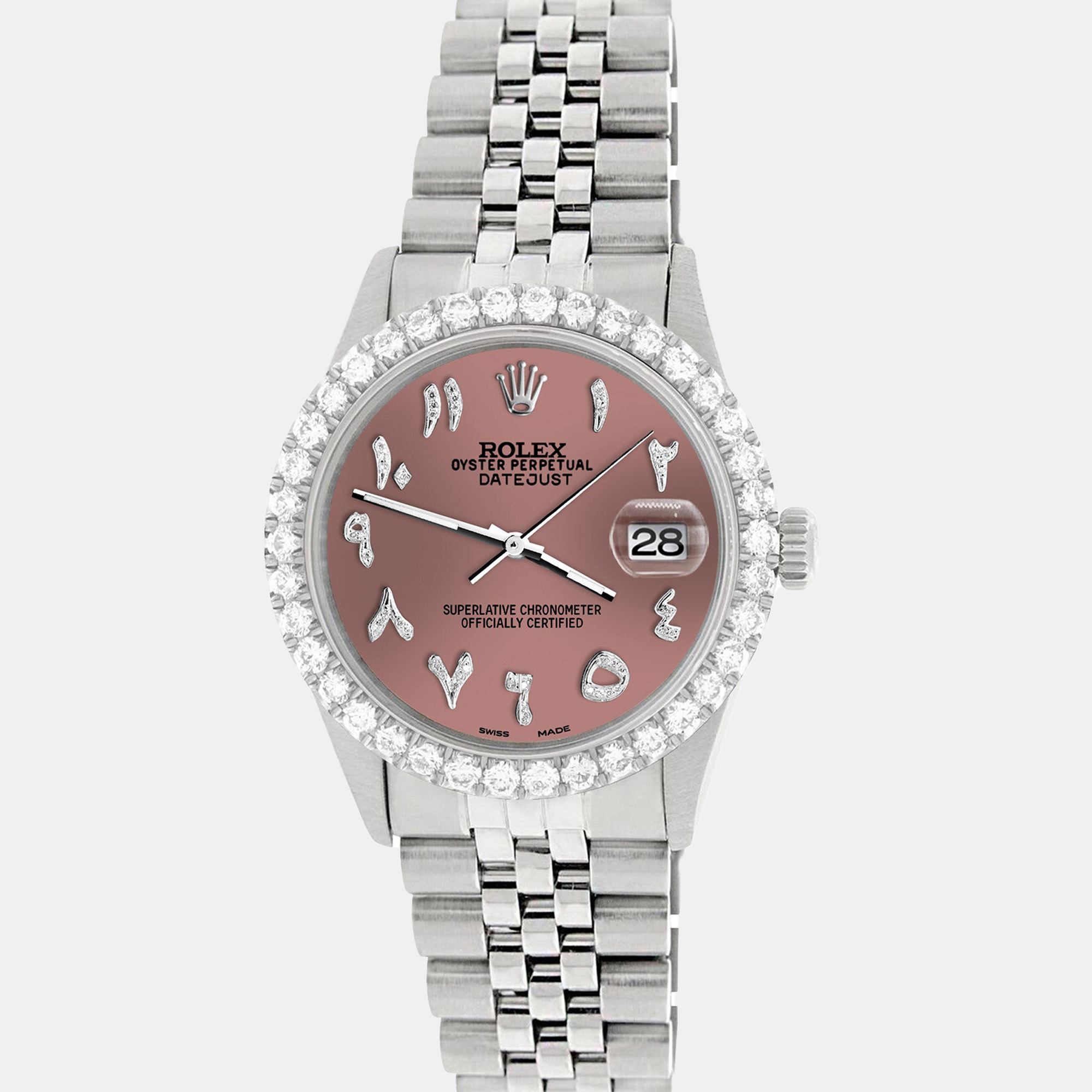 Rolex Custom Salmon 3.35CT Diamond Stainless Steel Datejust Automatic Men's Wristwatch, Pink
Rolex Custom Salmon 3.35CT Diamond Stainless Steel Datejust Automatic Men's Wristwatch, Pink