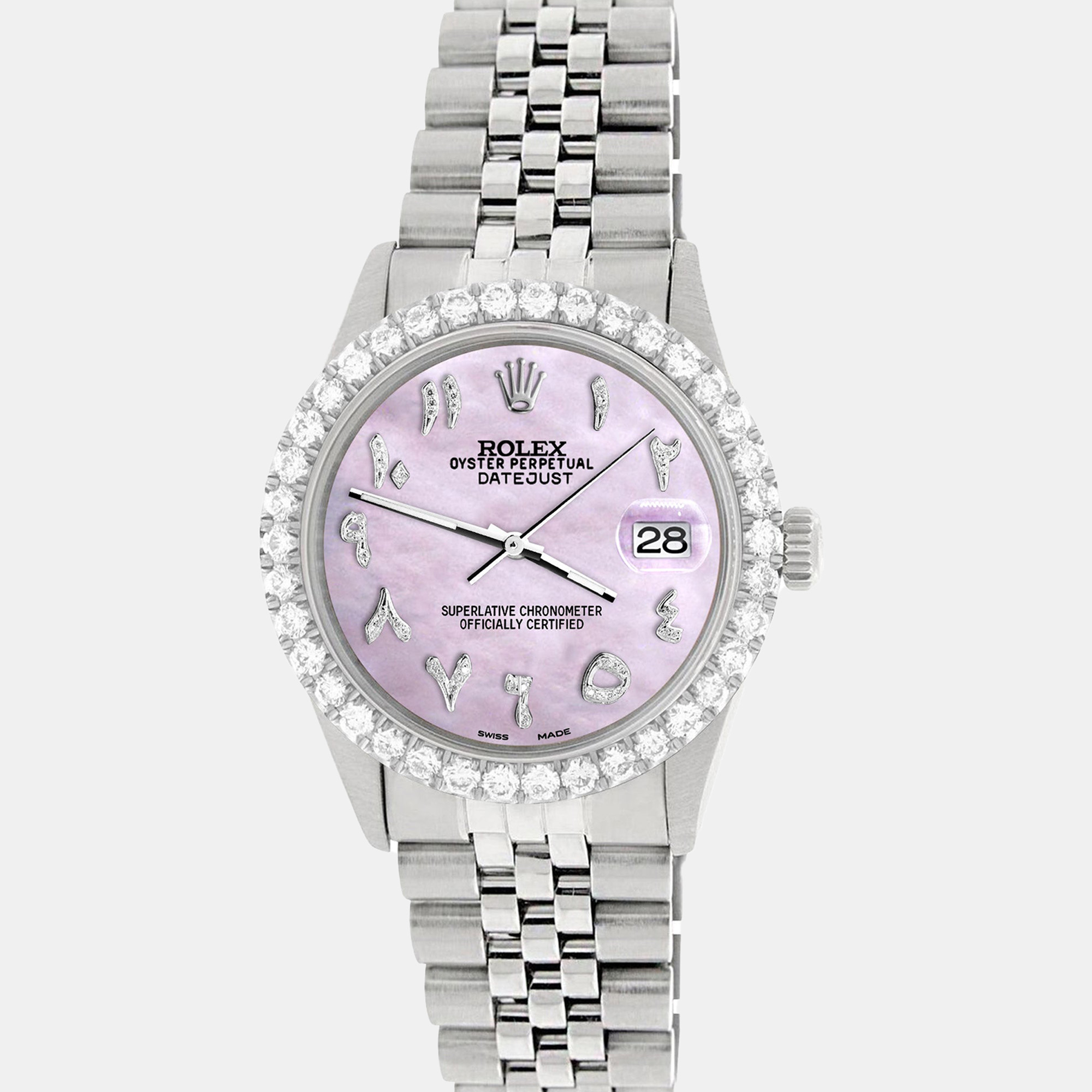 Rolex Custom Pink Pearl 3.35CT Diamond Stainless Steel Datejust Automatic Men's Wristwatch
Rolex Custom Pink Pearl 3.35CT Diamond Stainless Steel Datejust Automatic Men's Wristwatch