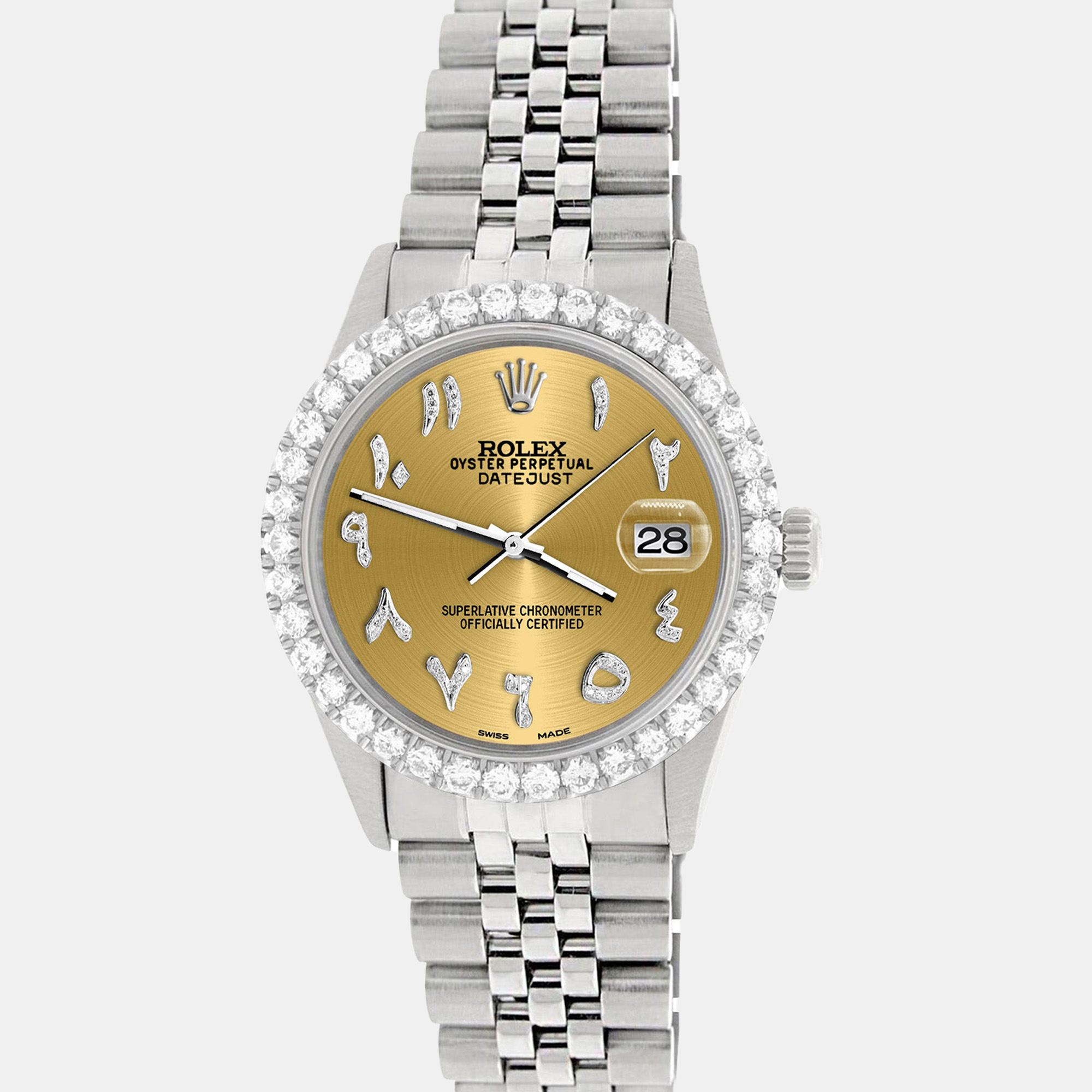 Rolex Custom Champagne 3.35CT Diamond Stainless Steel Datejust Automatic Men's Wristwatch, Gold
Rolex Custom Champagne 3.35CT Diamond Stainless Steel Datejust Automatic Men's Wristwatch, Gold
