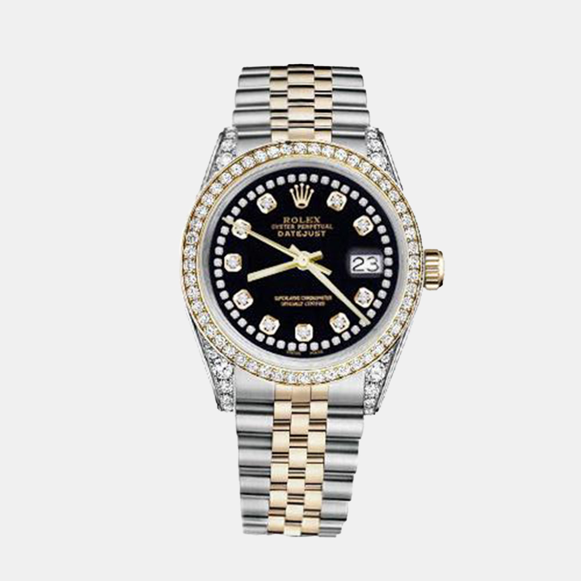 Rolex Customised Black Diamond 18K Yellow Gold Stainless Steel Datejust 116233 Automatic Men's Wristwatch
Rolex Customised Black Diamond 18K Yellow Gold Stainless Steel Datejust 116233 Automatic Men's Wristwatch