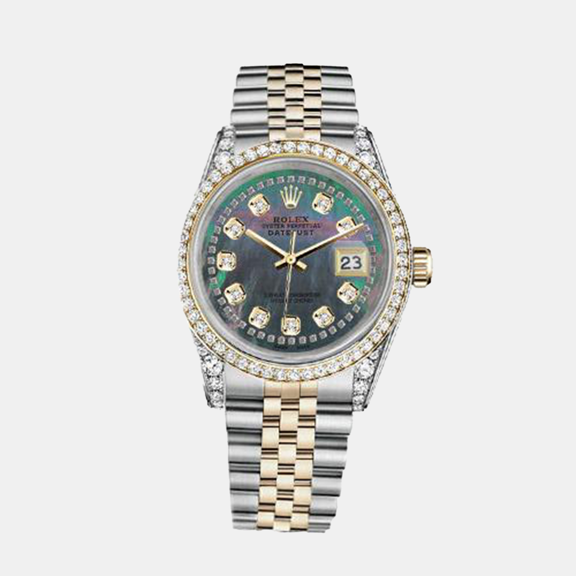Rolex Customised Black MOP Diamond 18K Yellow Gold Stainless Steel Datejust 116233 Automatic Men's Wristwatch
Rolex Customised Black MOP Diamond 18K Yellow Gold Stainless Steel Datejust 116233 Automatic Men's Wristwatch