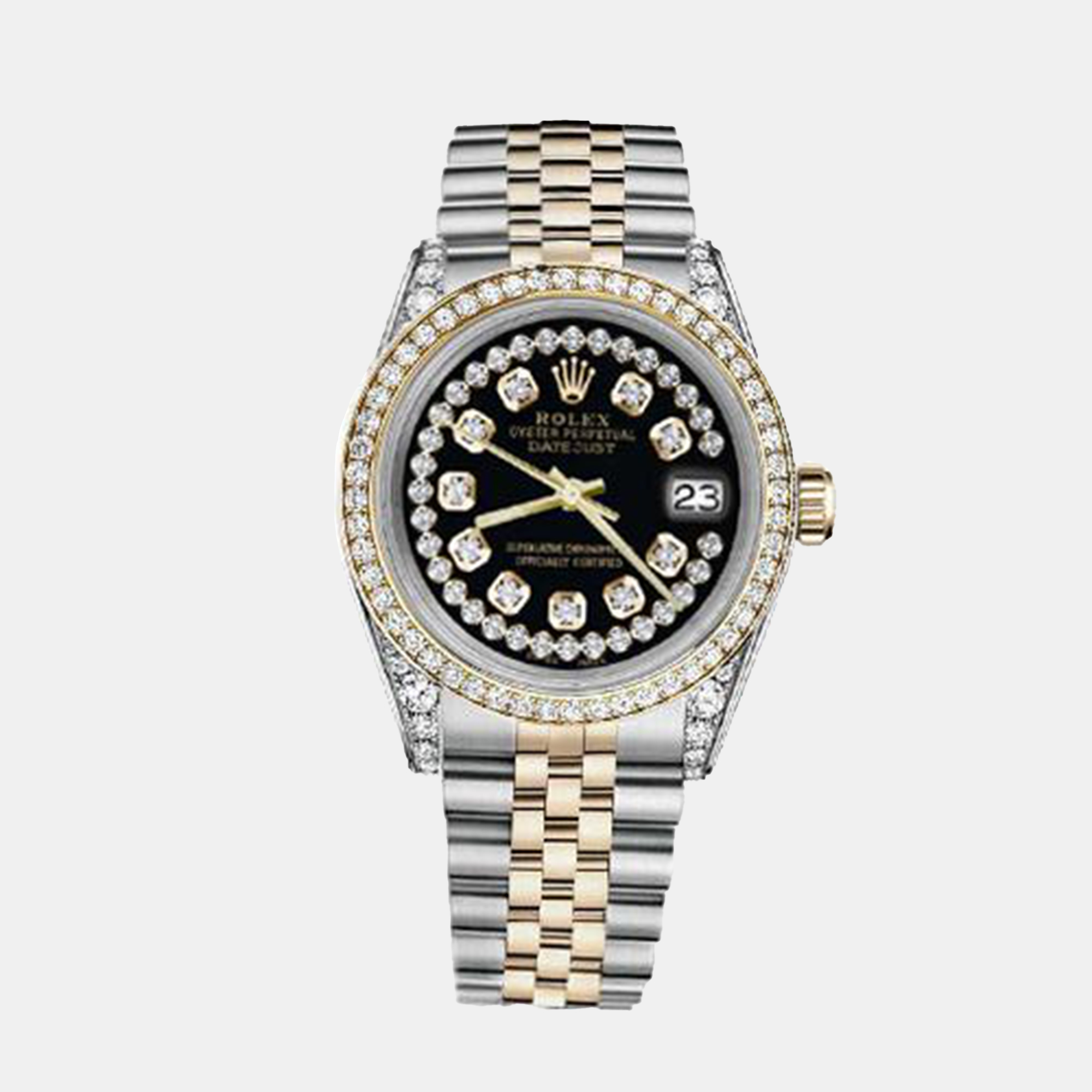 Rolex Customised Black Diamond 18K Yellow Gold Stainless Steel Datejust 116233 Automatic Men's Wristwatch
Rolex Customised Black Diamond 18K Yellow Gold Stainless Steel Datejust 116233 Automatic Men's Wristwatch
