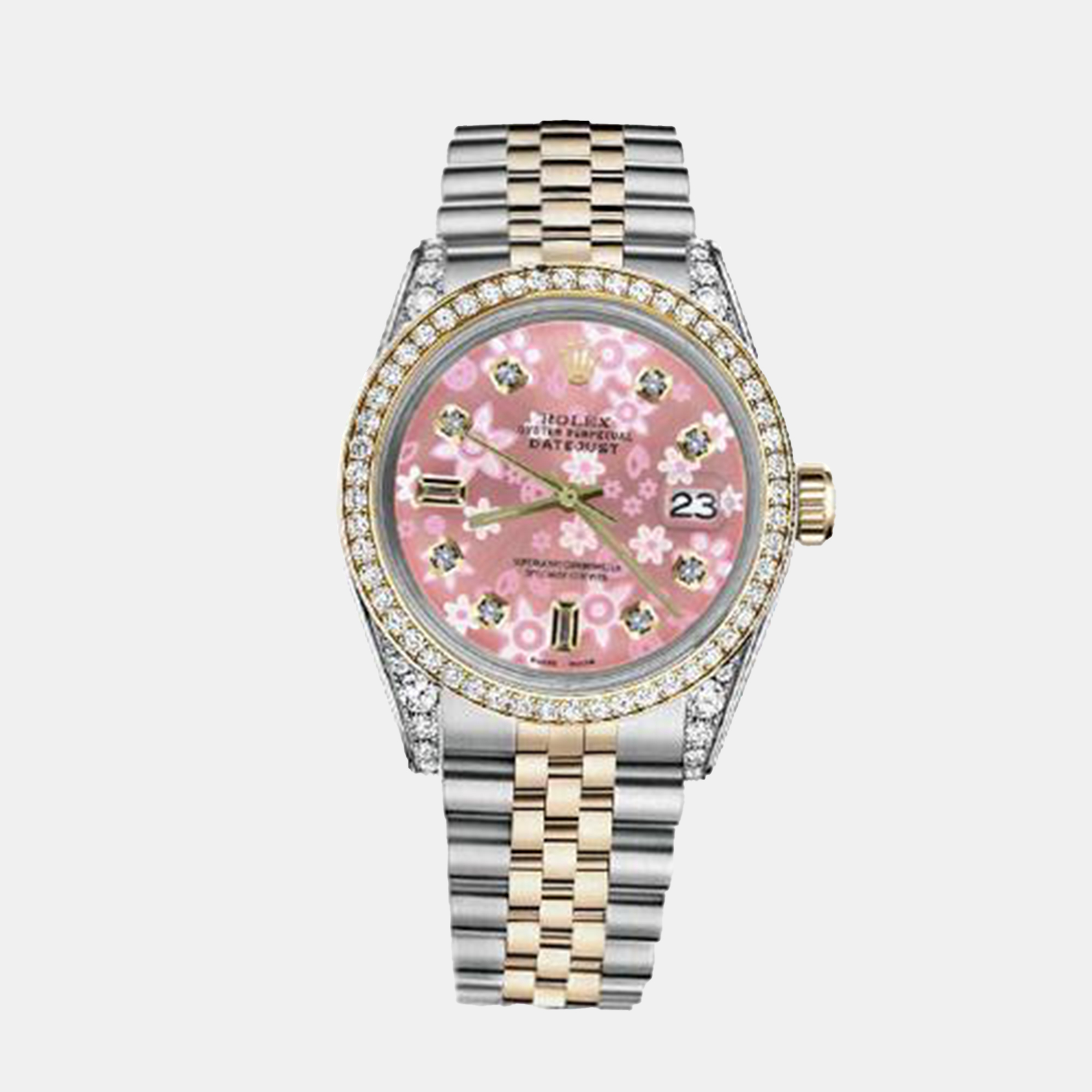Rolex Customised Pink Diamond 18K Yellow Gold Stainless Steel Datejust 116233 Automatic Men's Wristwatch
Rolex Customised Pink Diamond 18K Yellow Gold Stainless Steel Datejust 116233 Automatic Men's Wristwatch