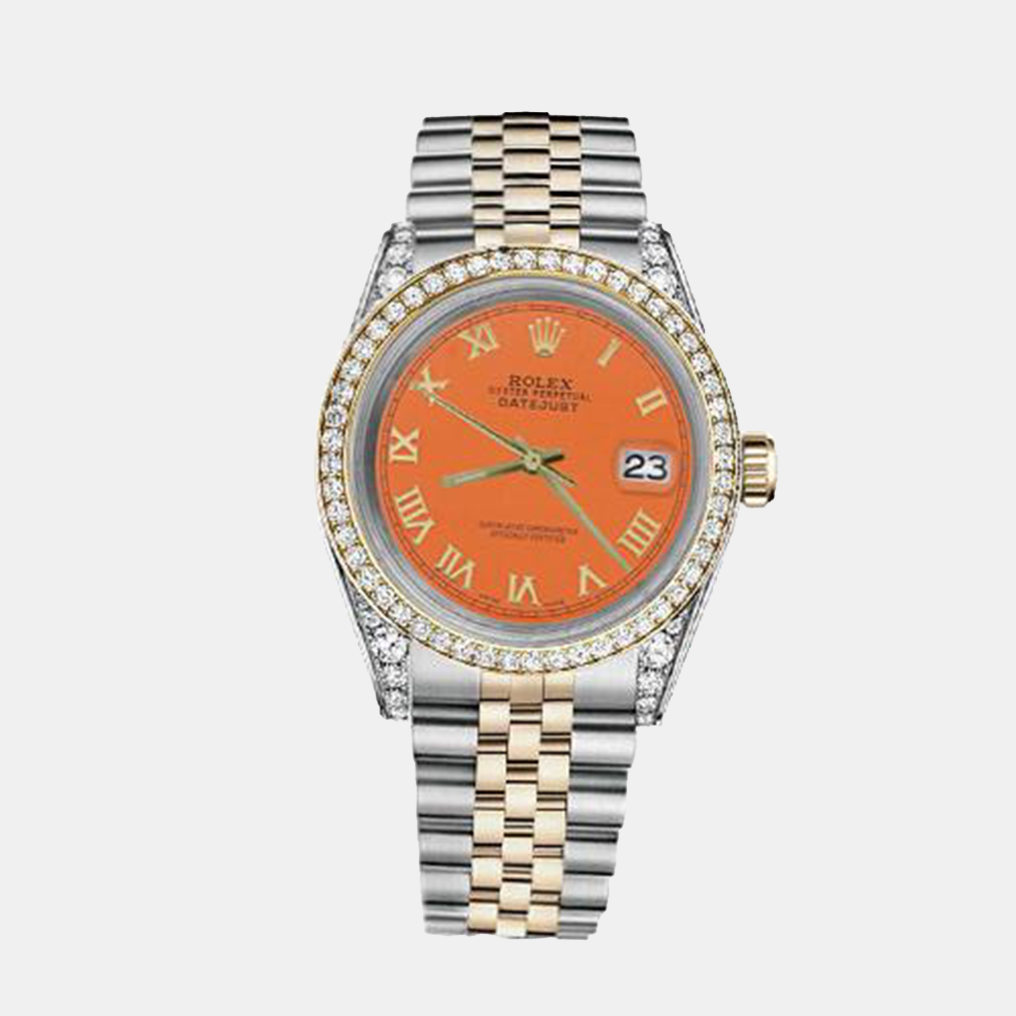 Rolex Customised Orange Diamond 18K Yellow Gold Stainless Steel Datejust 116233 Automatic Men's Wristwatch
Rolex Customised Orange Diamond 18K Yellow Gold Stainless Steel Datejust 116233 Automatic Men's Wristwatch