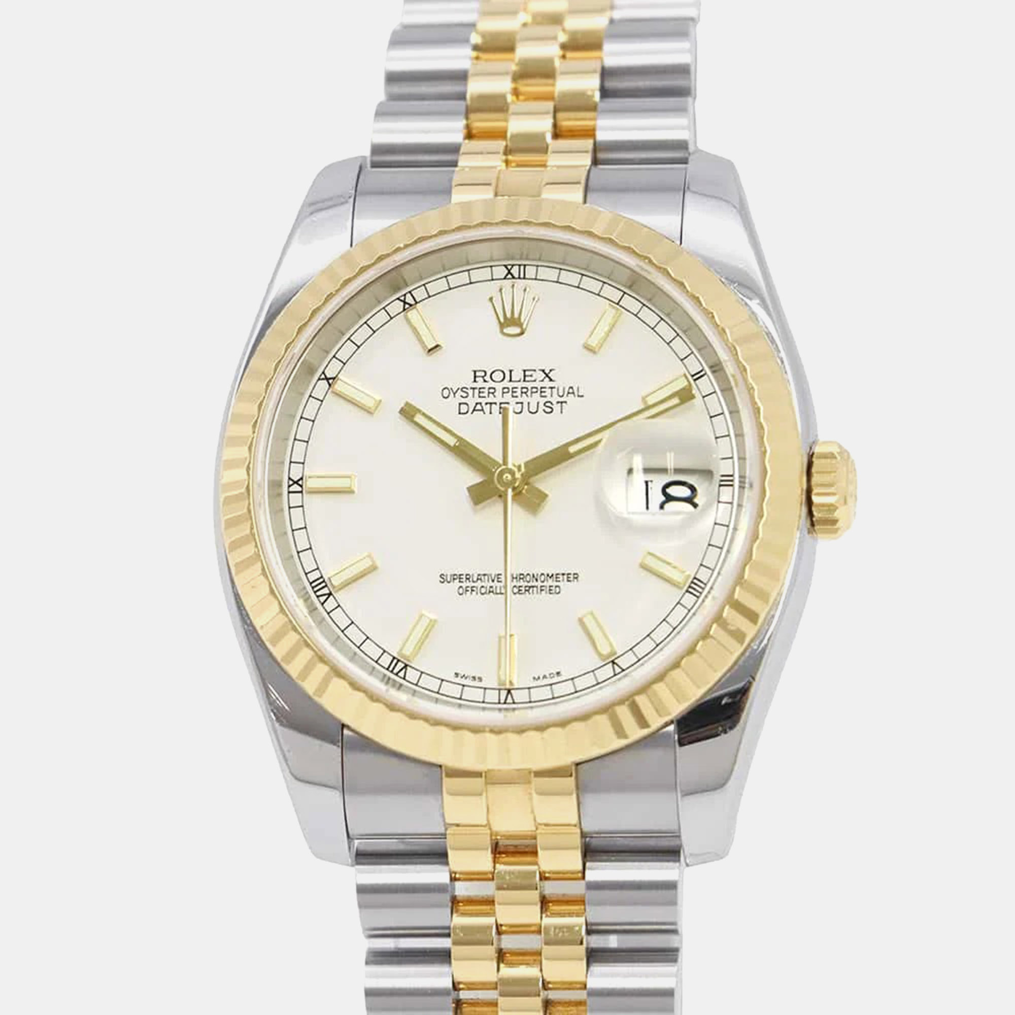 Rolex White 18k Yellow Gold Stainless Steel Datejust Automatic Men's Wristwatch 36 mm
Rolex White 18k Yellow Gold Stainless Steel Datejust Automatic Men's Wristwatch 36 mm