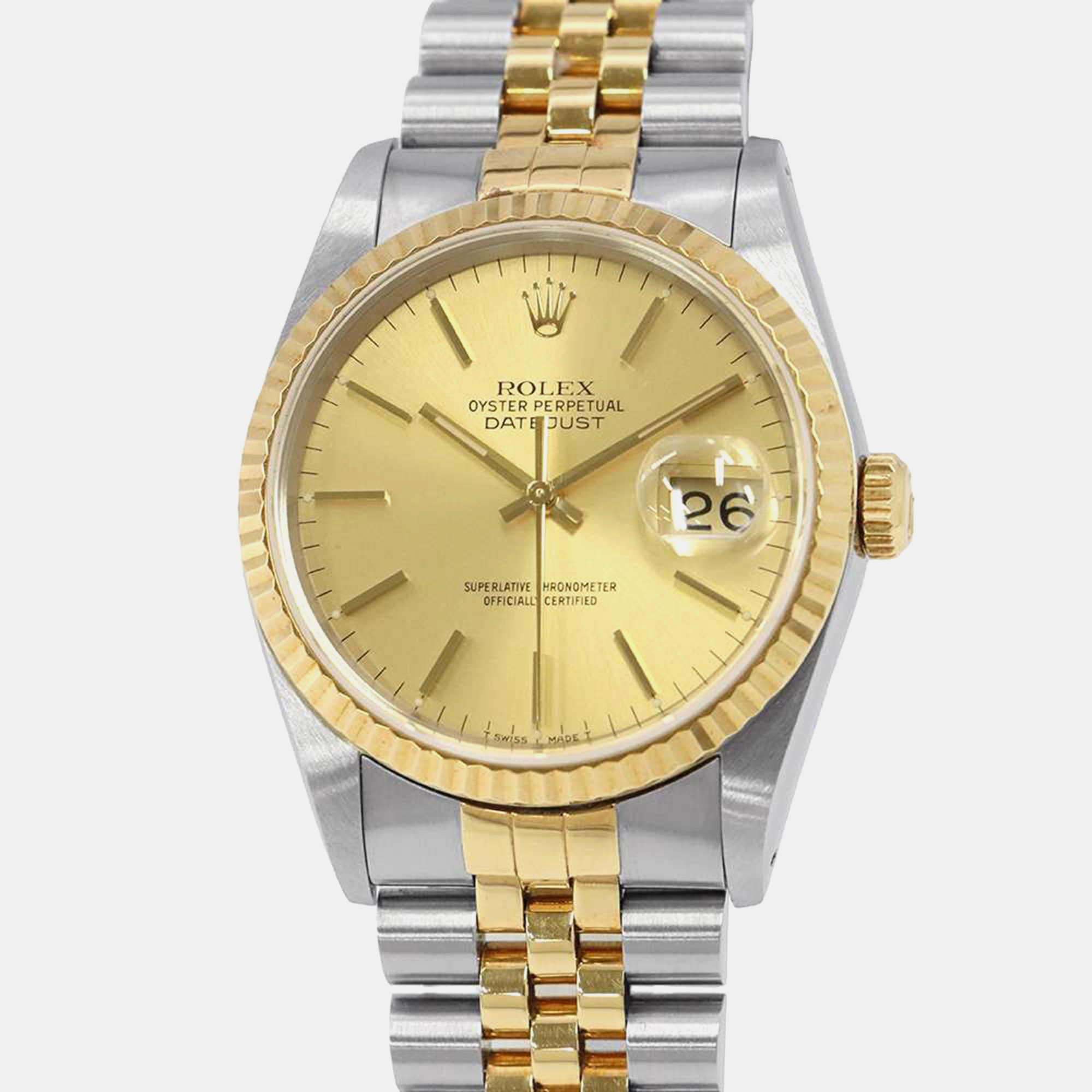Rolex Champagne 18k Yellow Gold Stainless Steel Datejust Automatic Men's Wristwatch 36 mm
Rolex Champagne 18k Yellow Gold Stainless Steel Datejust Automatic Men's Wristwatch 36 mm