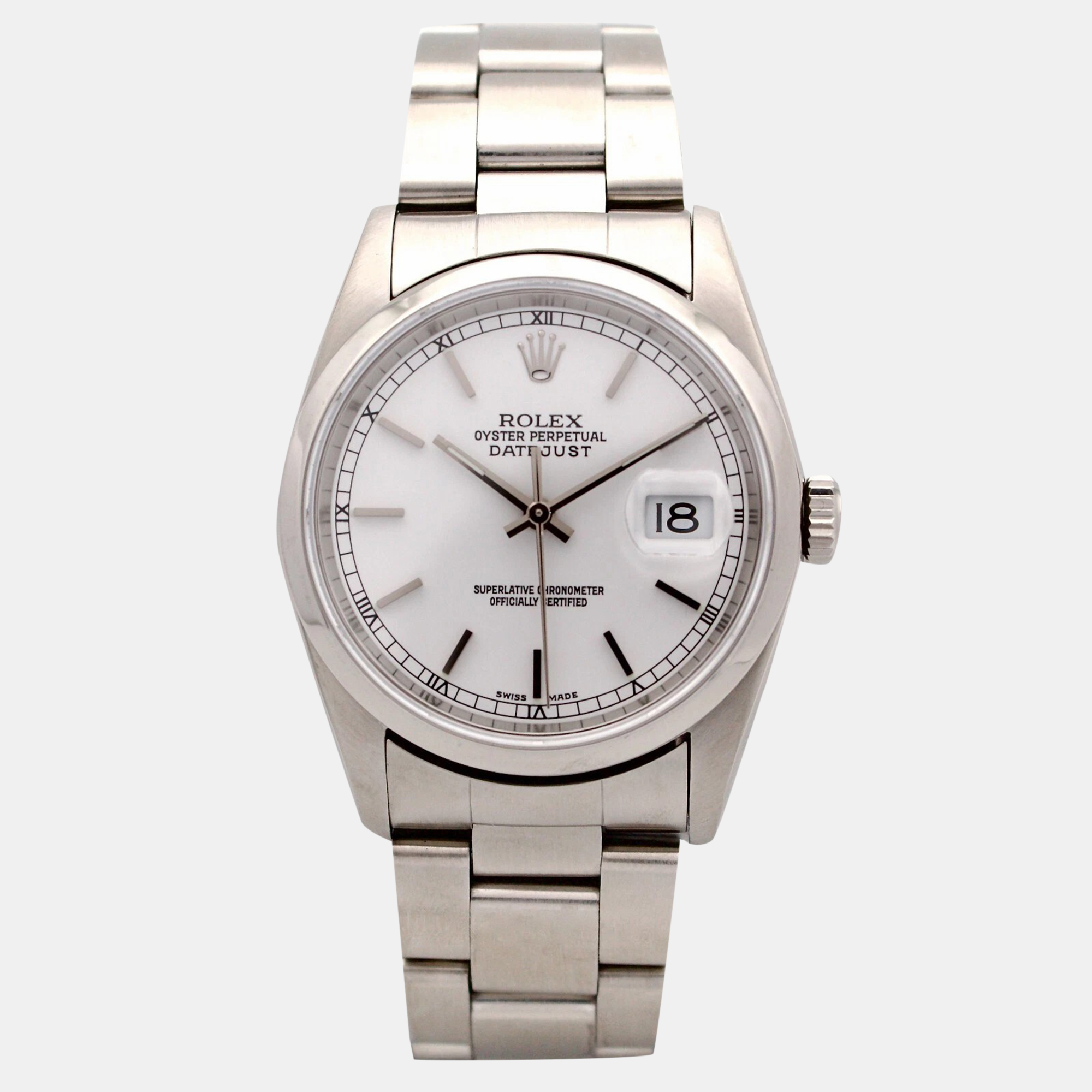Rolex White Stainless Steel Datejust 16200 Automatic Men's Wristwatch 36 mm
Rolex White Stainless Steel Datejust 16200 Automatic Men's Wristwatch 36 mm