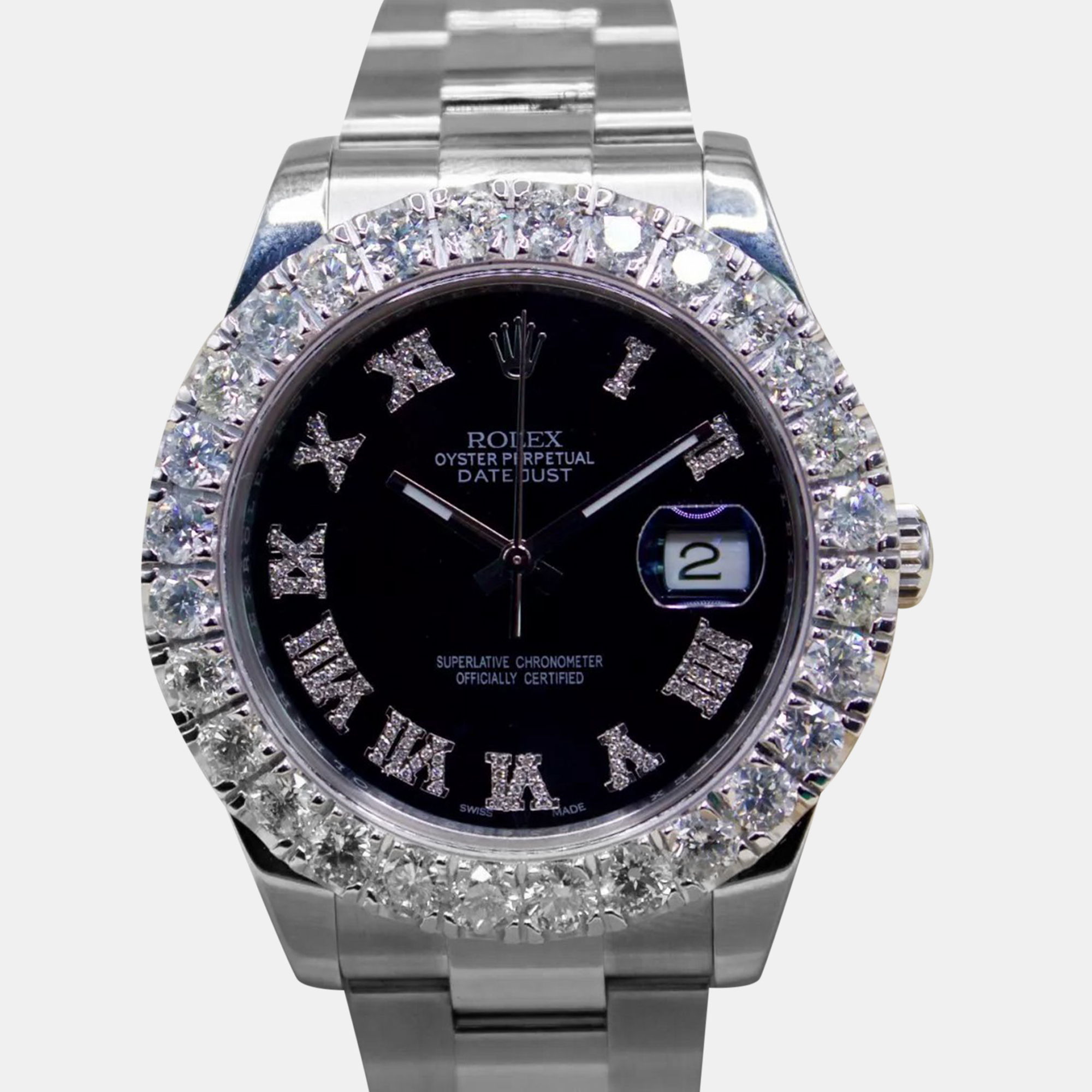 Rolex Black Customised 7ct Diamond Stainless Steel Datejust 116300 Automatic Men's Wristwatch 41 mm
Rolex Black Customised 7ct Diamond Stainless Steel Datejust 116300 Automatic Men's Wristwatch 41 mm