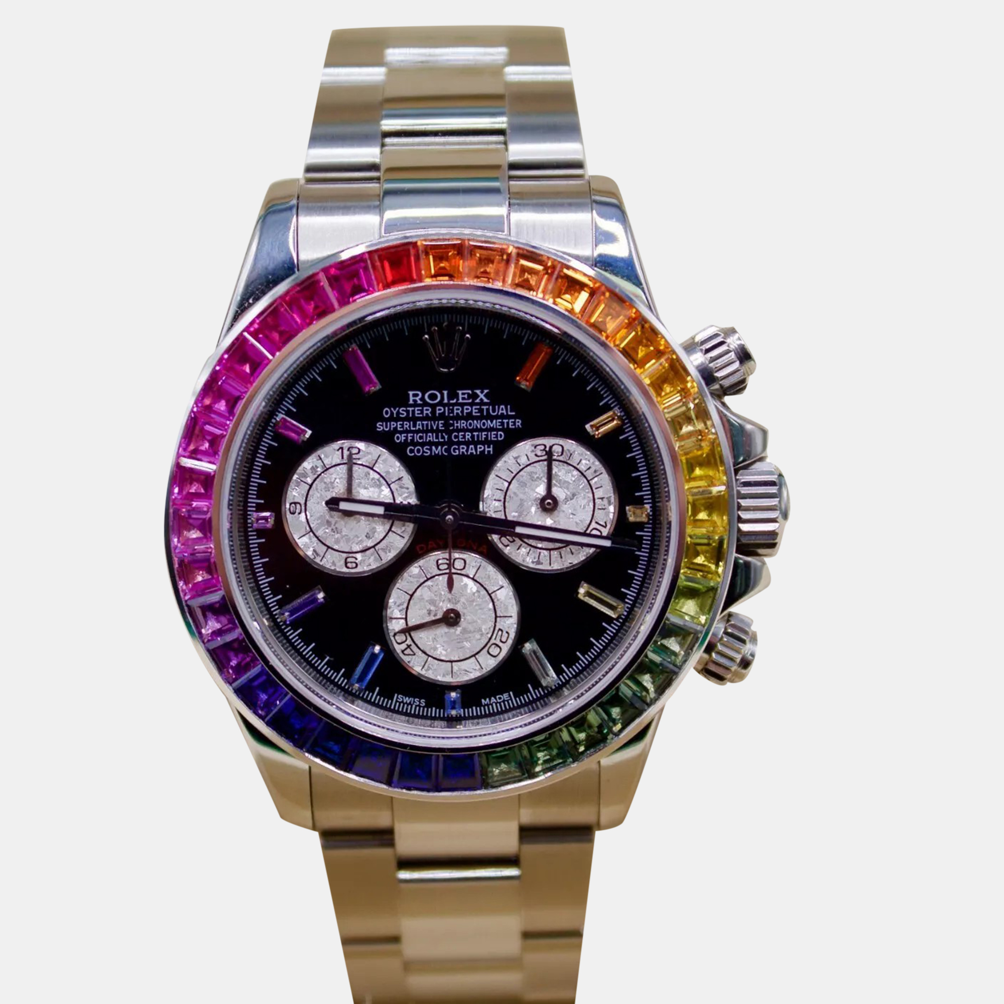 Rolex Black Customised Stainless Steel Cosmograph Daytona Automatic Men's Wristwatch 40 mm
Rolex Black Customised Stainless Steel Cosmograph Daytona Automatic Men's Wristwatch 40 mm