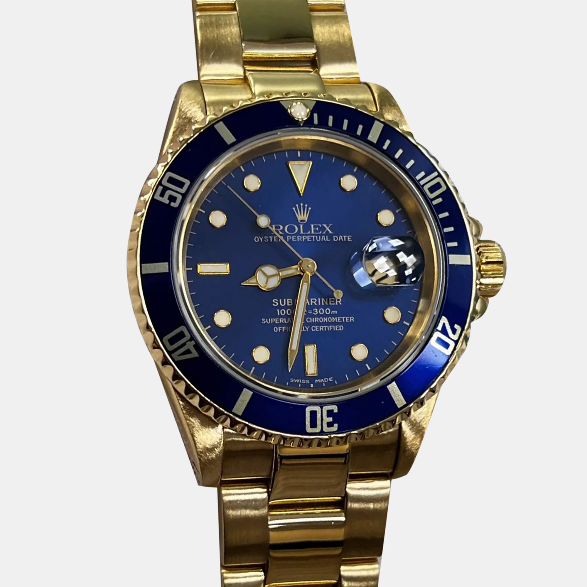 Rolex Blue 18k Yellow Gold Submariner 16618 Automatic Men's Wristwatch 40 mm
Rolex Blue 18k Yellow Gold Submariner 16618 Automatic Men's Wristwatch 40 mm
