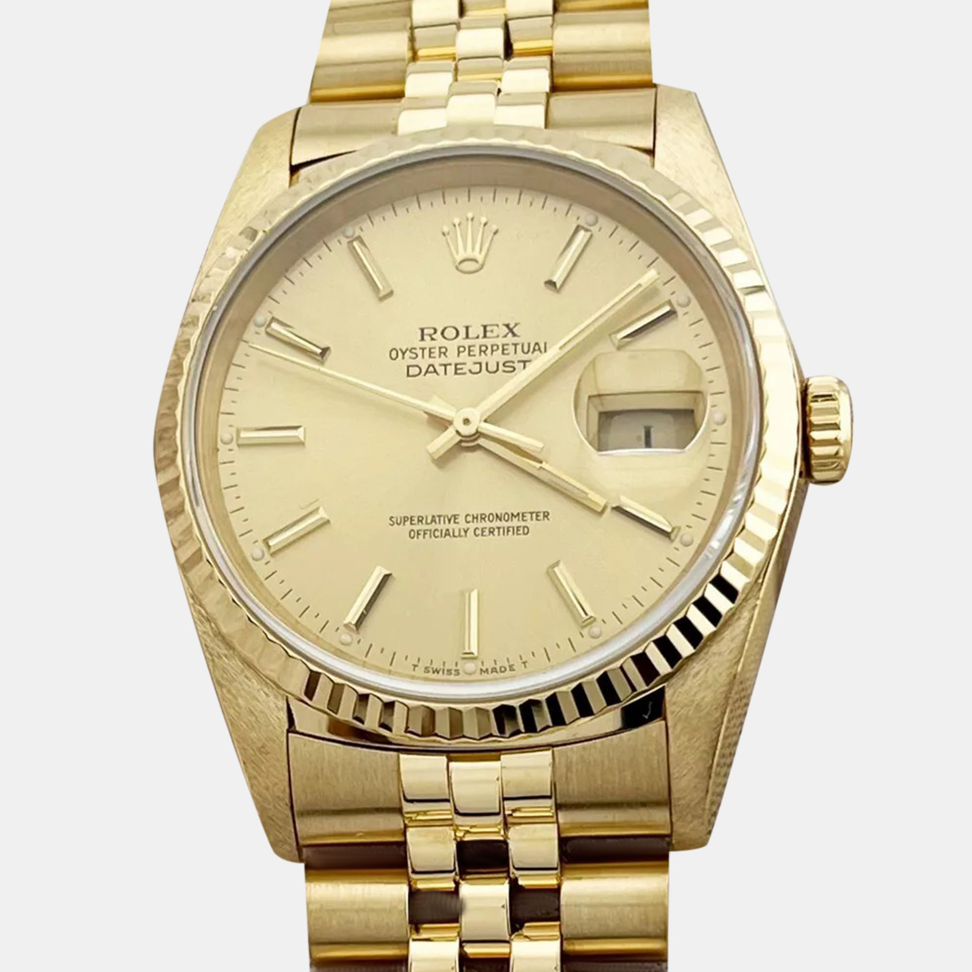 Rolex Champagne Diamond 18k Yellow Gold Datejust 16238 Automatic Men's Wristwatch 36 mm
Rolex Champagne Diamond 18k Yellow Gold Datejust 16238 Automatic Men's Wristwatch 36 mm