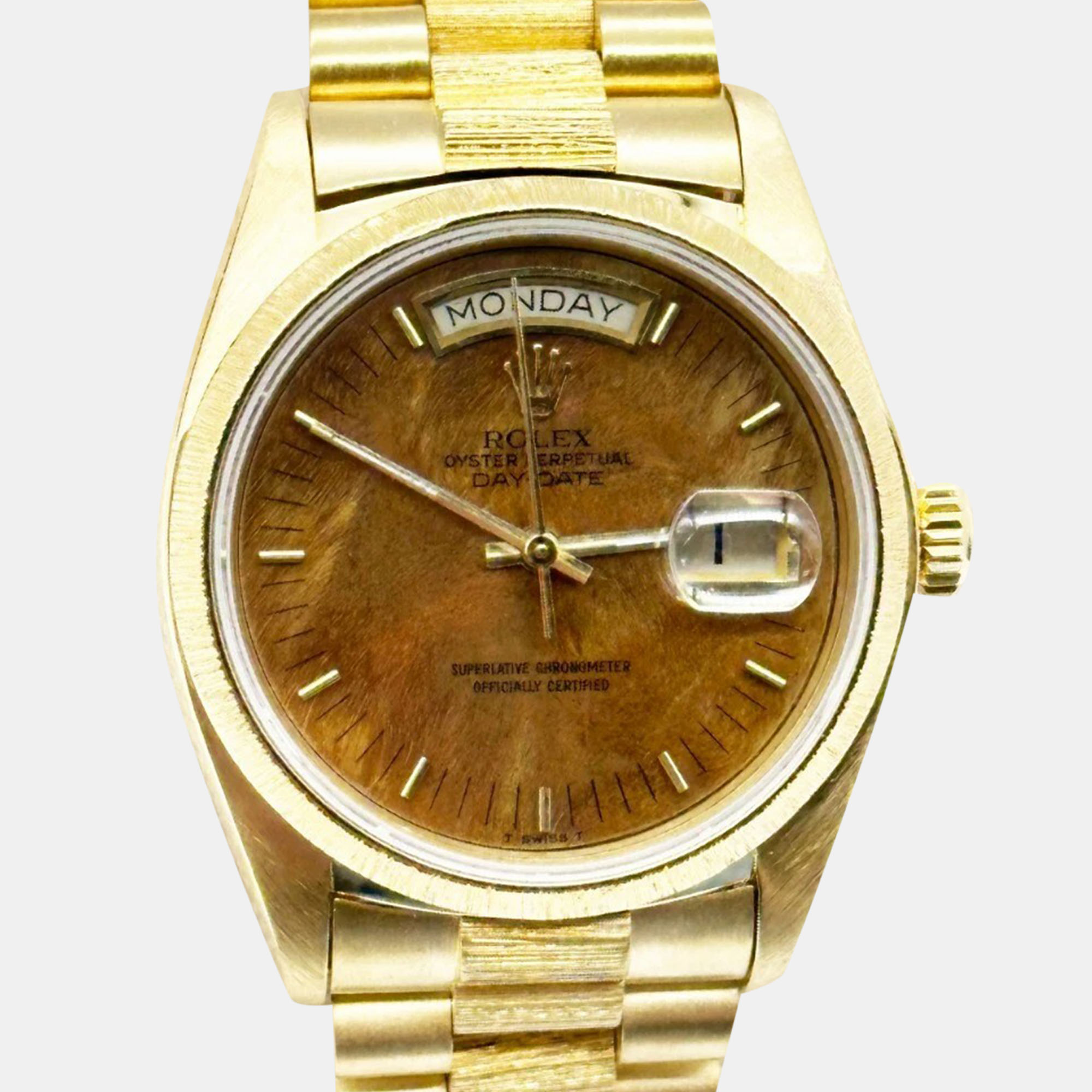 Rolex Wood 18k Yellow Gold Day - Date President 18078 Automatic Men's Wristwatch 36 mm, Brown
Rolex Wood 18k Yellow Gold Day - Date President 18078 Automatic Men's Wristwatch 36 mm, Brown