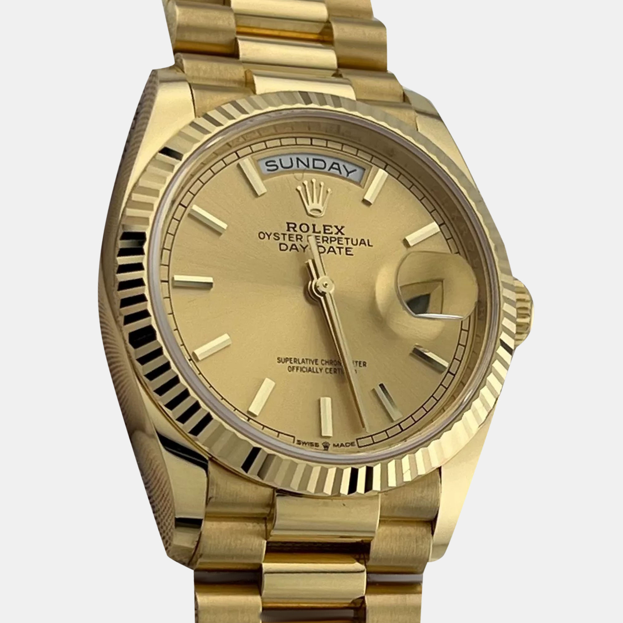Rolex Champagne 18k Yellow Gold Day Date President 128238 Automatic Men's Wristwatch 36 mm
Rolex Champagne 18k Yellow Gold Day Date President 128238 Automatic Men's Wristwatch 36 mm