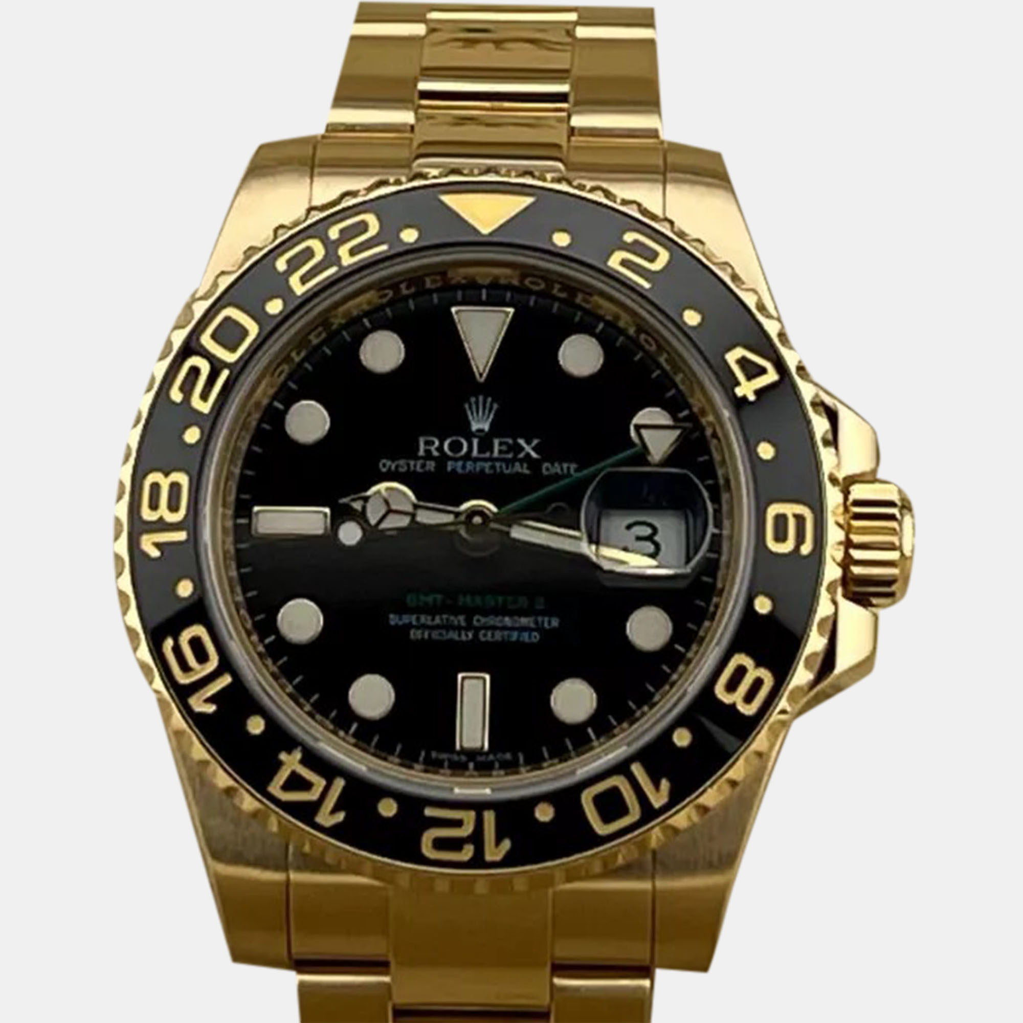 Rolex Black 18k Yellow Gold GMT-Master II 116718 Automatic Men's Wristwatch 40 mm
Rolex Black 18k Yellow Gold GMT-Master II 116718 Automatic Men's Wristwatch 40 mm