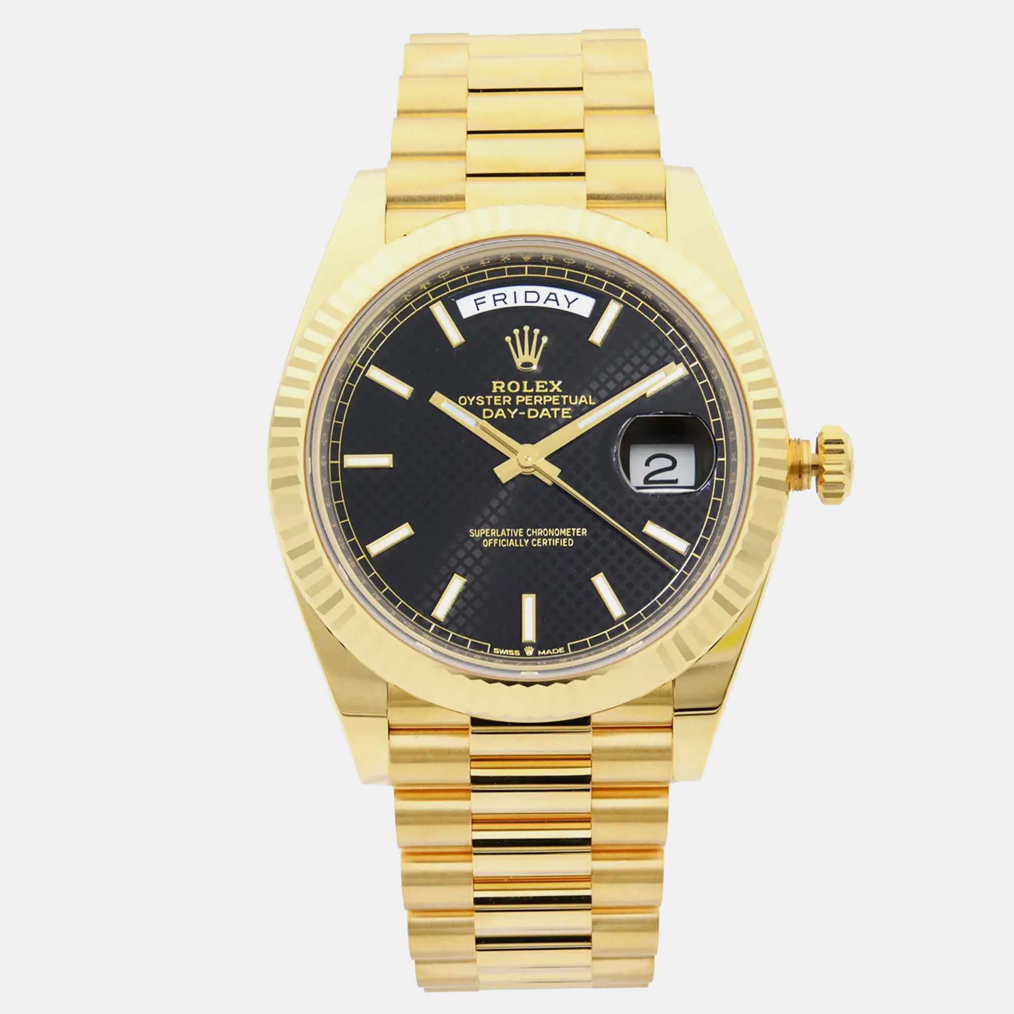Rolex Black 18K Yellow Gold Day-Date 228238 Automatic Men's Wristwatch 40 mm
Rolex Black 18K Yellow Gold Day-Date 228238 Automatic Men's Wristwatch 40 mm