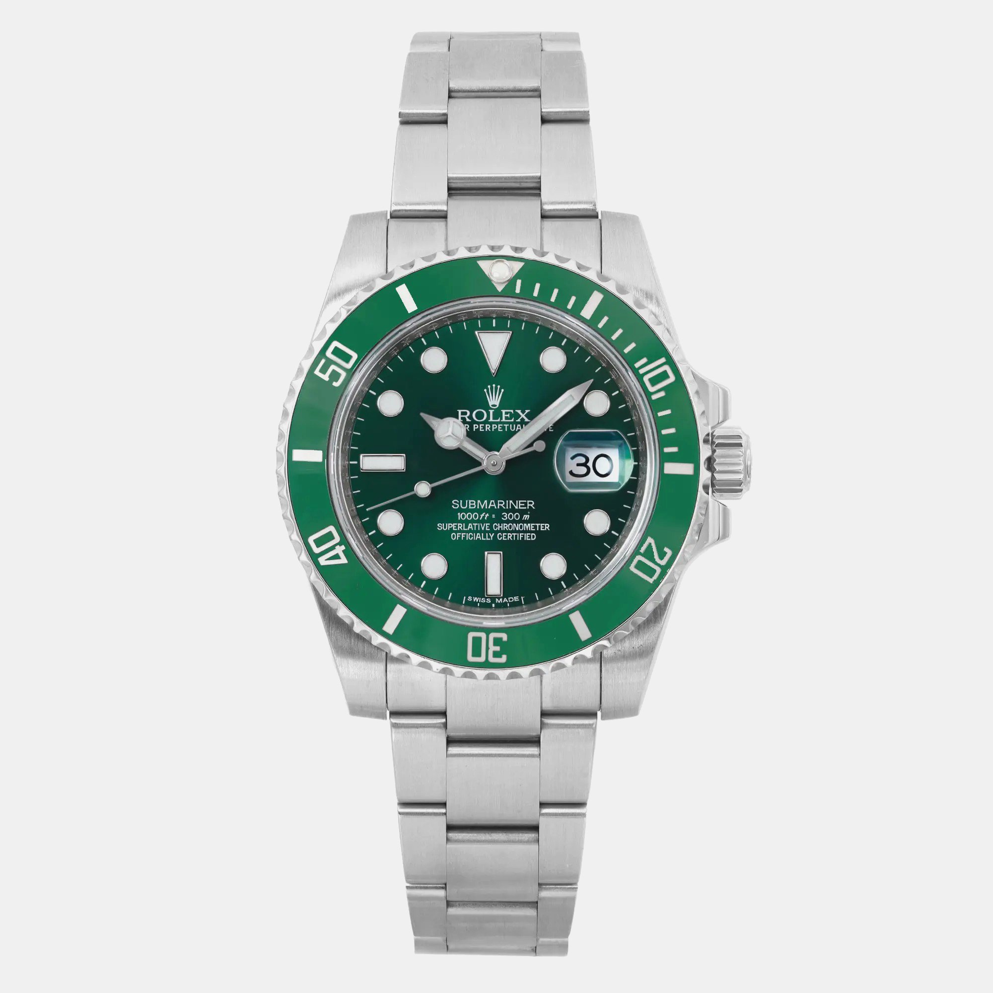 Rolex Green Stainless Steel Submariner Hulk 116610LV Automatic Men's Wristwatch 40 mm
Rolex Green Stainless Steel Submariner Hulk 116610LV Automatic Men's Wristwatch 40 mm