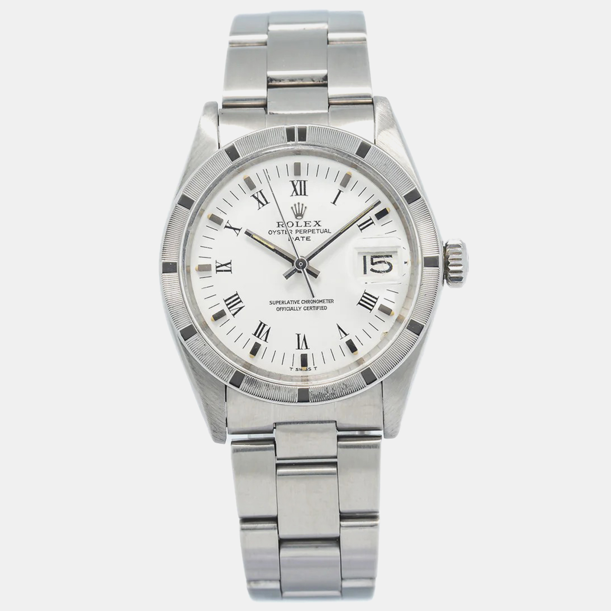 Rolex White Stainless Steel Oyster Perpetual Date 15010 Automatic Men's Wristwatch
Rolex White Stainless Steel Oyster Perpetual Date 15010 Automatic Men's Wristwatch
