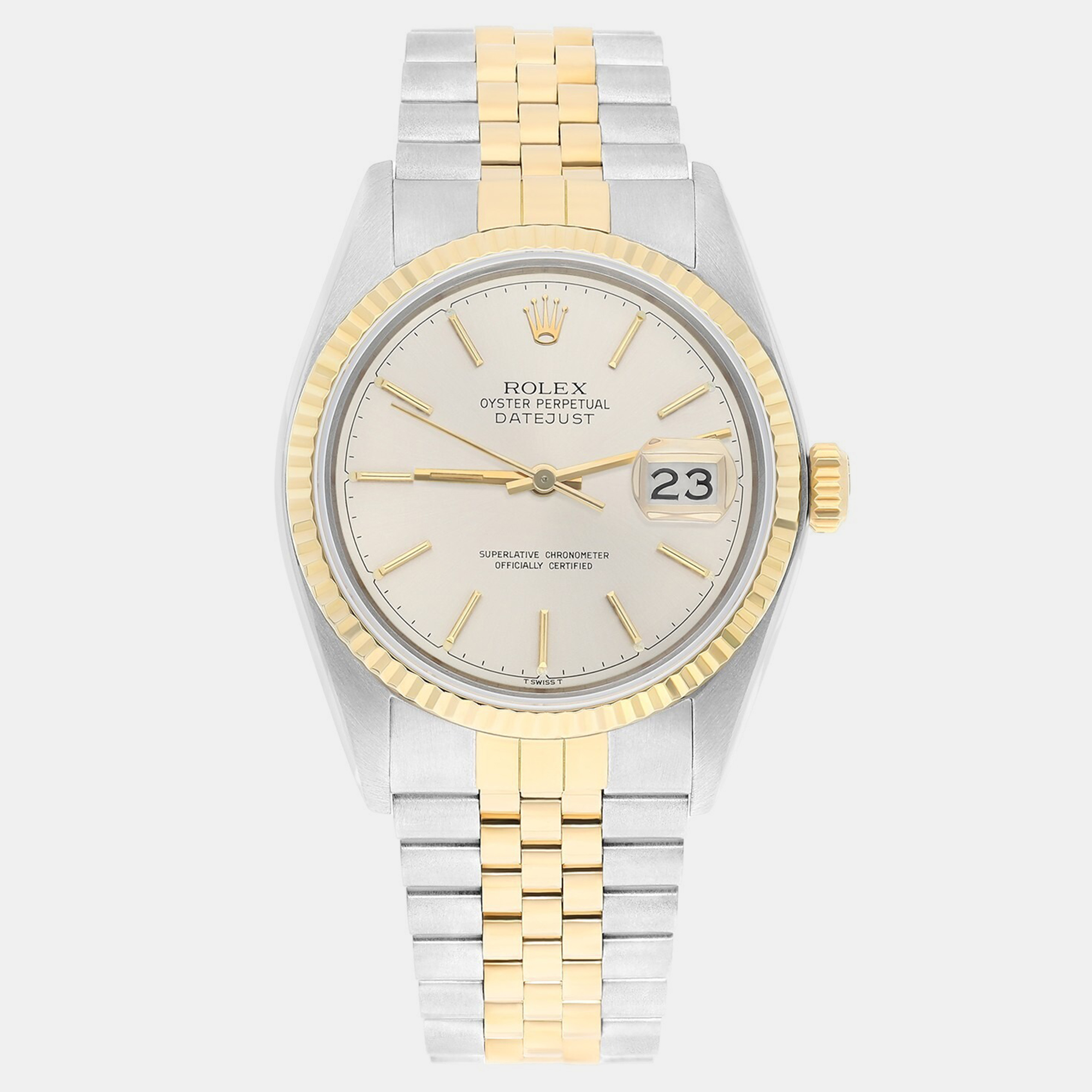 Rolex Datejust 16013 Automatic Silver 18k Yellow Gold Stainless Steel Men's Wristwatch 36 mm 
Rolex Datejust 16013 Automatic Silver 18k Yellow Gold Stainless Steel Men's Wristwatch 36 mm