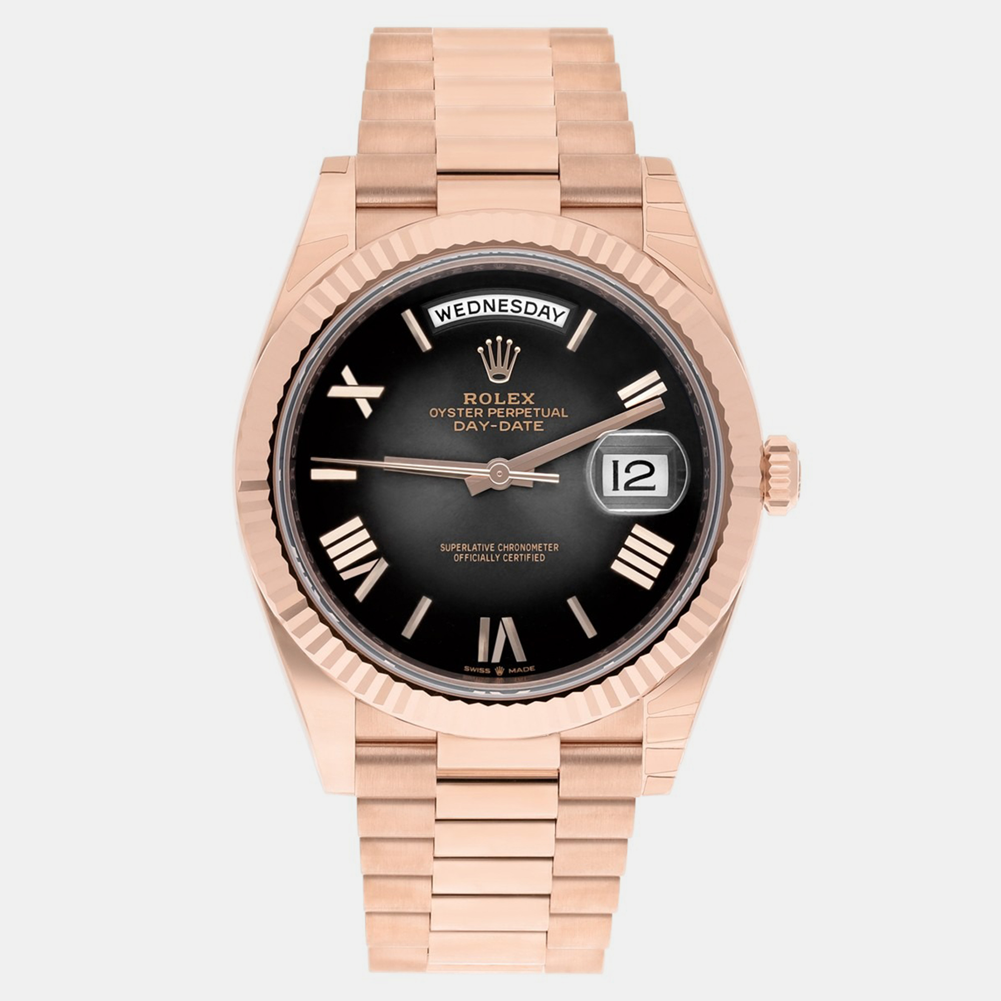 Rolex Day-Date 228235-0055 Automatic Black 18k Rose Gold Men's Wristwatch 40 mm 
Rolex Day-Date 228235-0055 Automatic Black 18k Rose Gold Men's Wristwatch 40 mm