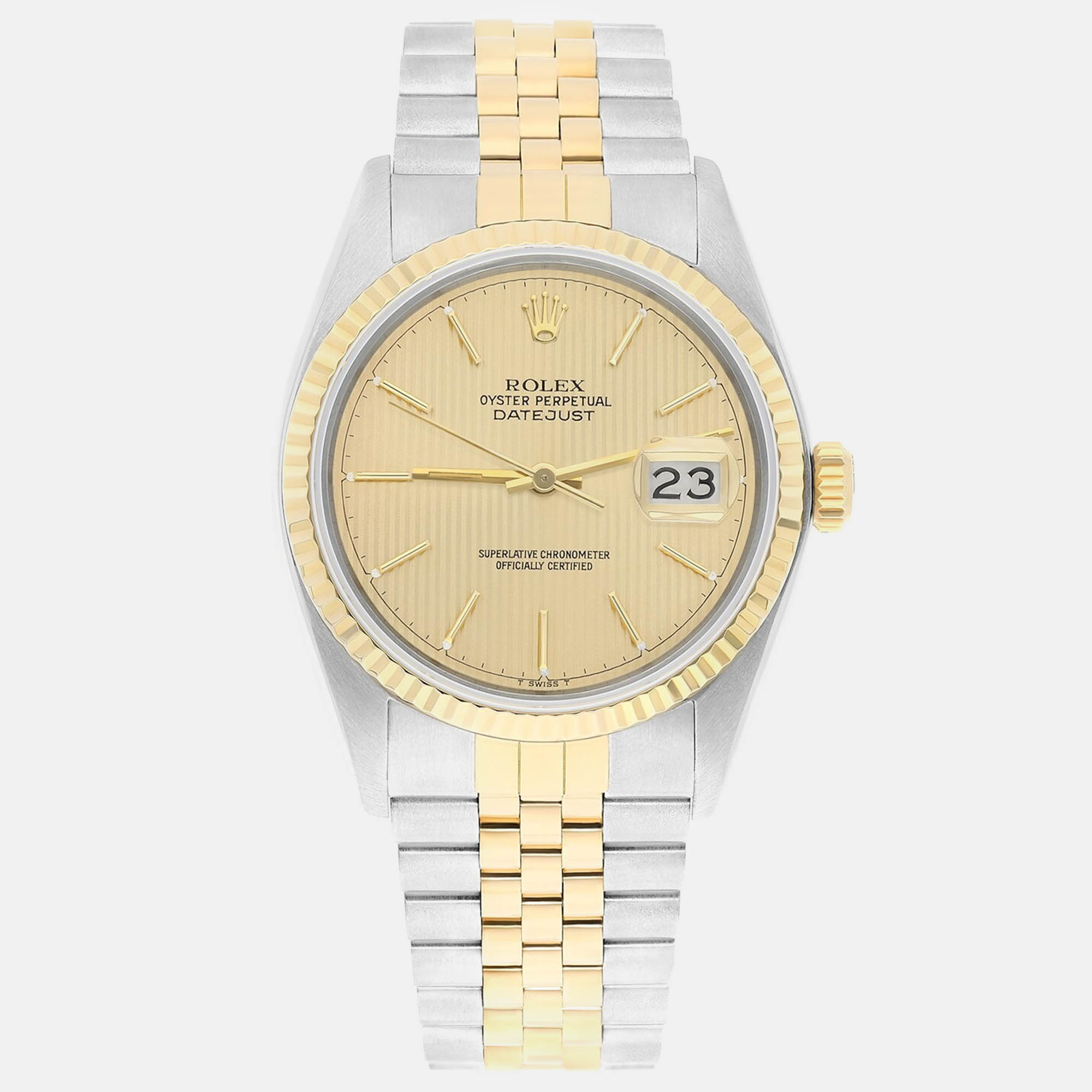 Rolex Datejust 16013 Automatic Champagne 18k Yellow Gold Stainless Steel Men's Wristwatch 36 mm
Rolex Datejust 16013 Automatic Champagne 18k Yellow Gold Stainless Steel Men's Wristwatch 36 mm