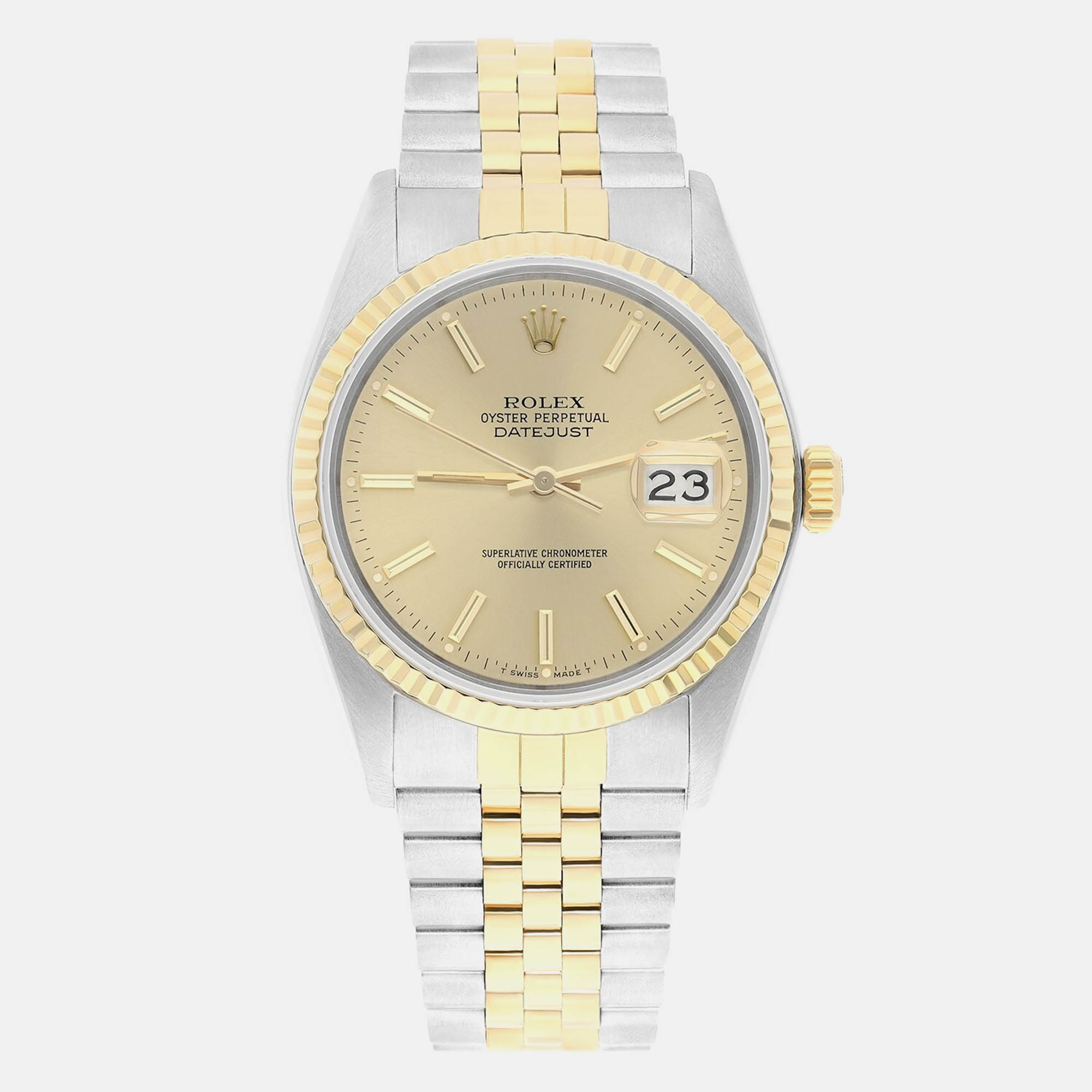 Rolex Datejust 16013 Automatic Champagne 18k Yellow Gold Stainless Steel Men's Wristwatch 36 mm
Rolex Datejust 16013 Automatic Champagne 18k Yellow Gold Stainless Steel Men's Wristwatch 36 mm
