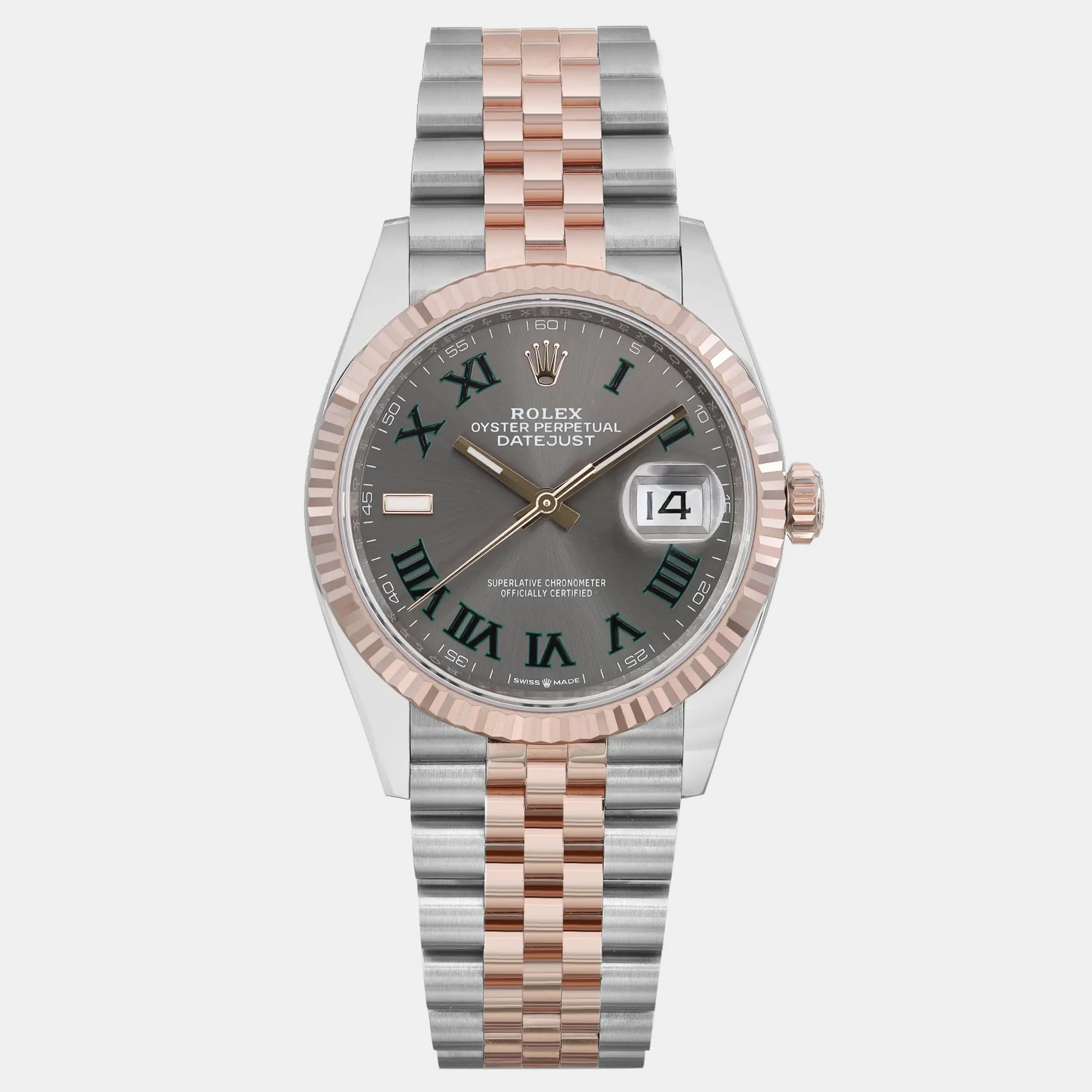 Rolex Datejust 126231 Automatic Slate Wimbledon Dial 18K Rose Gold Stainless Steel Men's Wristwatch 36 mm, Grey
Rolex Datejust 126231 Automatic Slate Wimbledon Dial 18K Rose Gold Stainless Steel Men's Wristwatch 36 mm, Grey