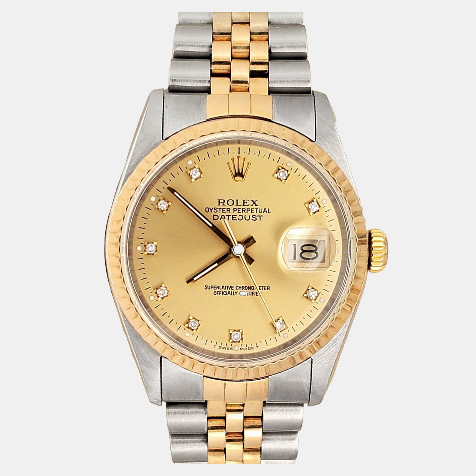 Rolex Datejust 16233 Automatic Champagne 18k Yellow Gold Stainless Steel Men's Wristwatch 36 mm
Rolex Datejust 16233 Automatic Champagne 18k Yellow Gold Stainless Steel Men's Wristwatch 36 mm