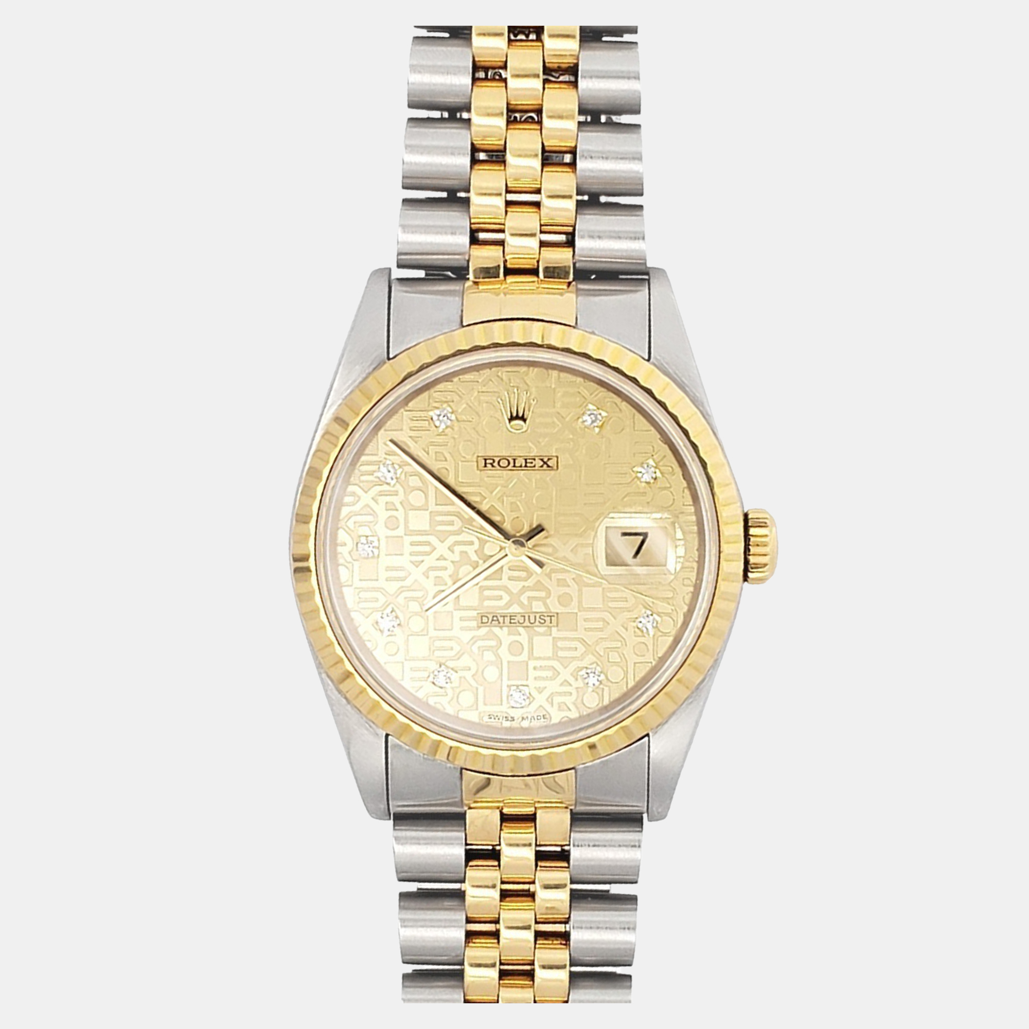 Rolex Datejust 16233 Automatic Champagne Diamond 18k Yellow Gold Stainless Steel Men's Wristwatch 36 mm
Rolex Datejust 16233 Automatic Champagne Diamond 18k Yellow Gold Stainless Steel Men's Wristwatch 36 mm